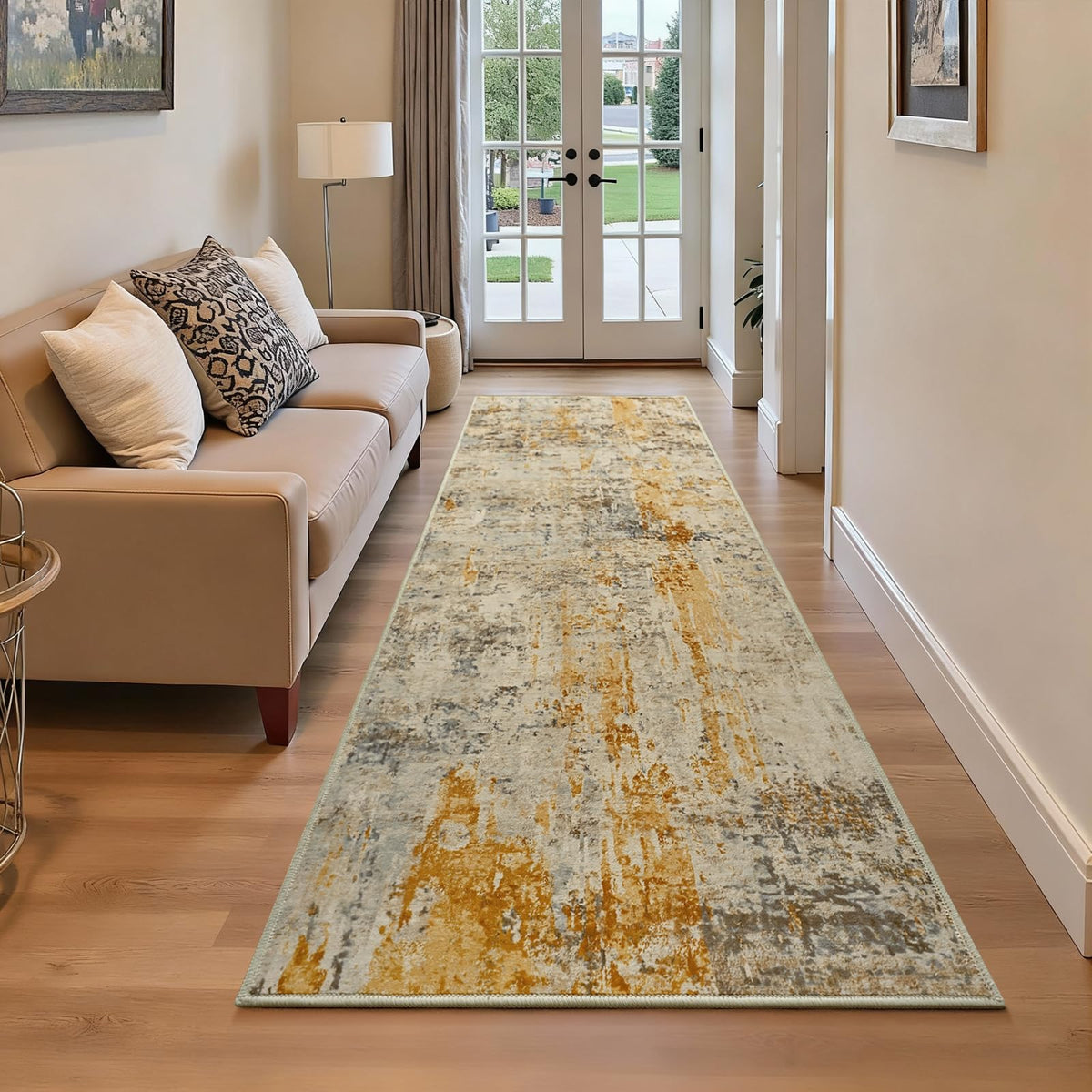 Ompaa 2x6 Rug Runners for Hallways Kitchen Runner Rug Non Slip Washable Grey Long Runner Rugs with Rubber Backing Soft Abstract Carpet Runner for Hallways, Kitchen, Bedroom, Bathroom, Entryway