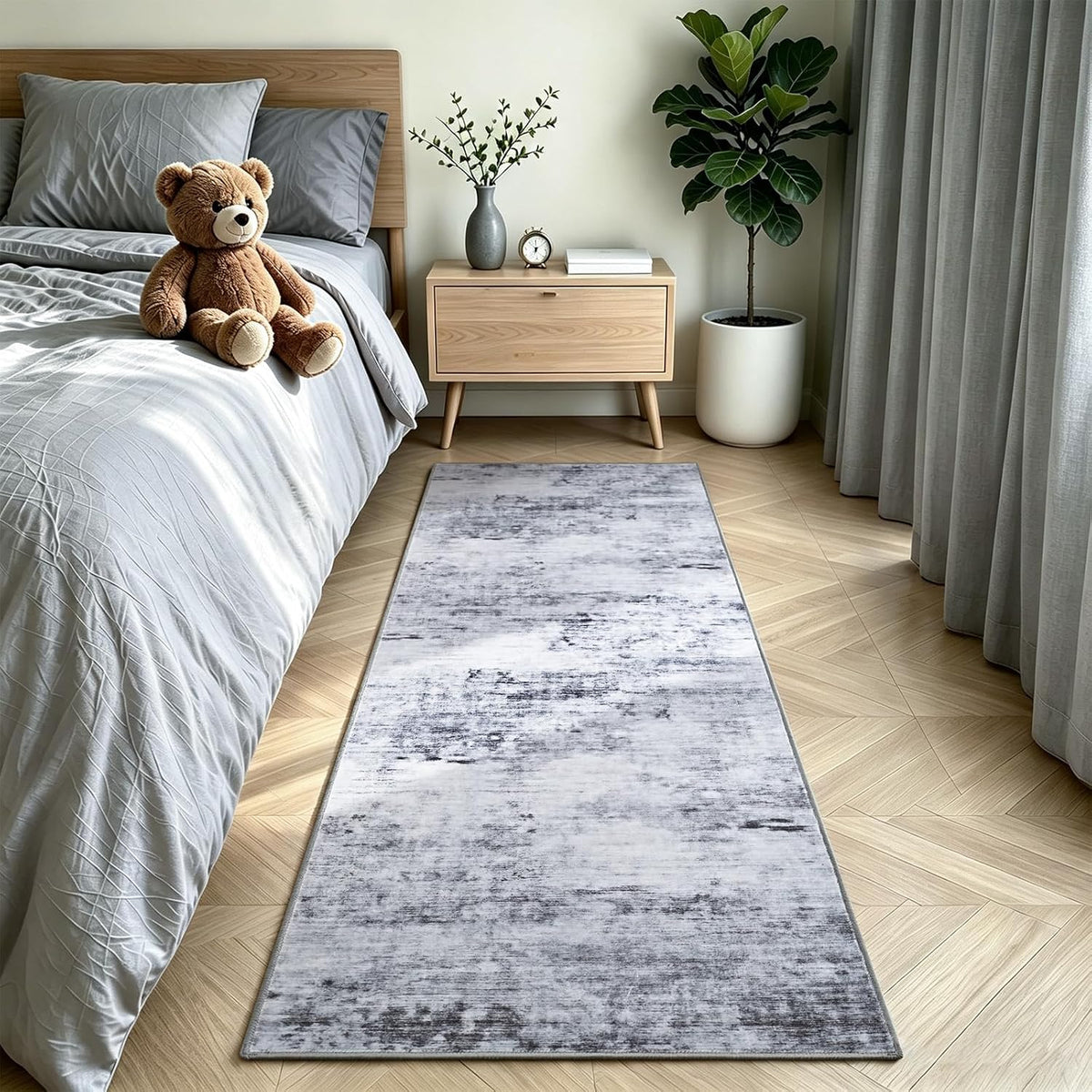 Toneed Washable 2x6 Non-Slip Runner Rug for Hallway Kitchen, Grey
