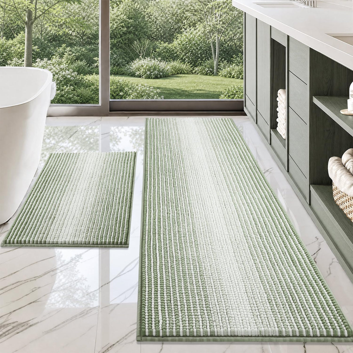 BSICPRO Bathroom Rugs Sets 2 Piece, Non Slip Boho Bath Mats, Beige