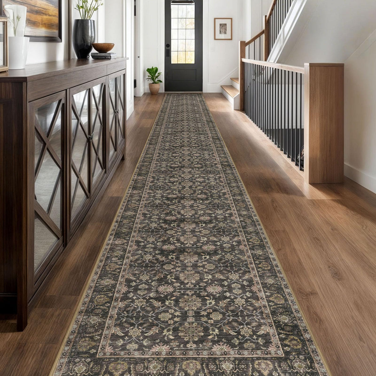 KUTA Vintage Floral Washable 2x3 Rugs for Entryway Blue Grey Beige