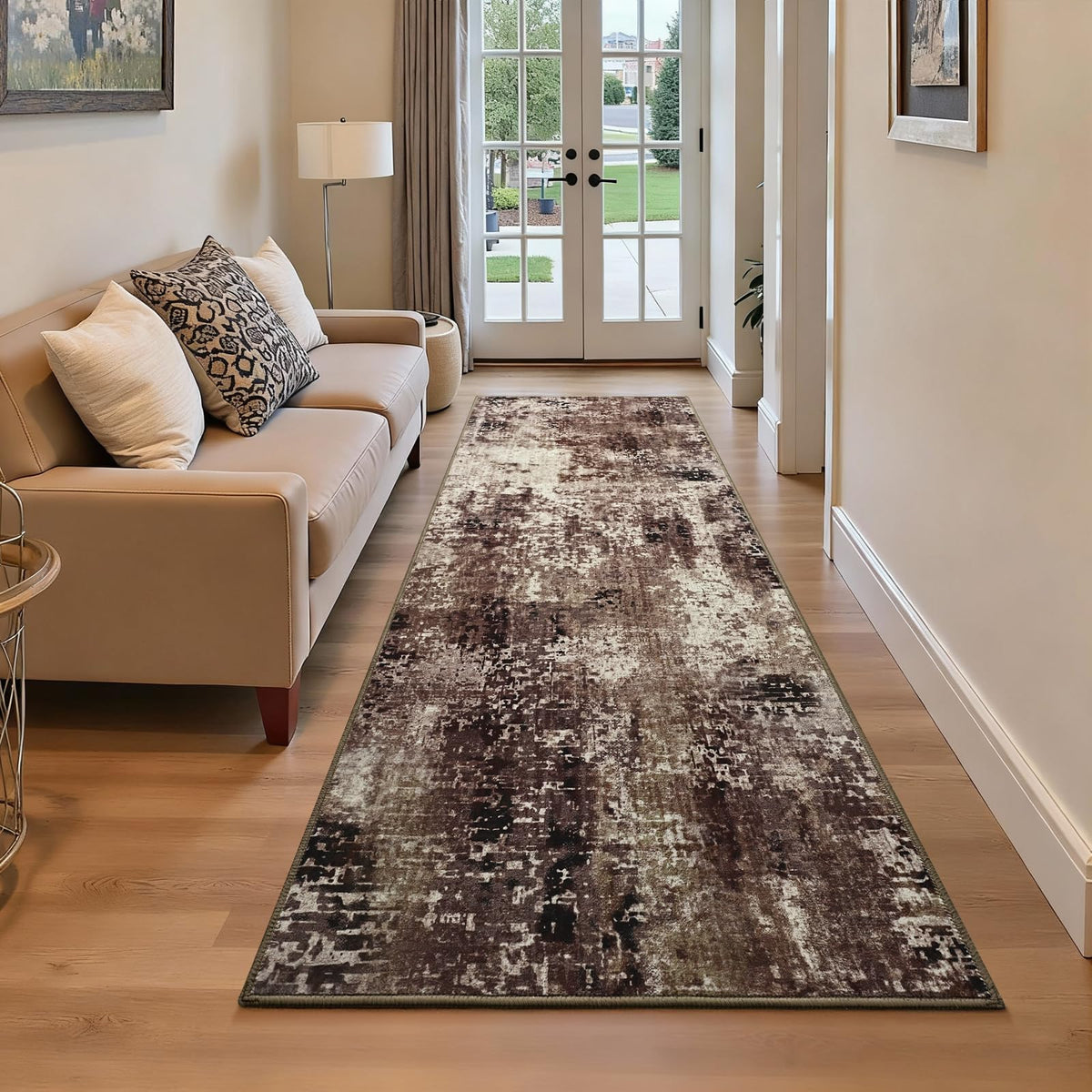Ompaa 2x6 Rug Runners for Hallways Kitchen Runner Rug Non Slip Washable Grey Long Runner Rugs with Rubber Backing Soft Abstract Carpet Runner for Hallways, Kitchen, Bedroom, Bathroom, Entryway
