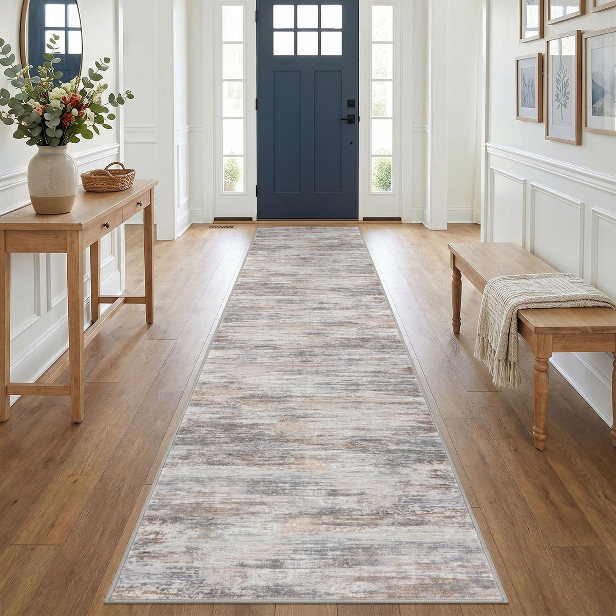 KOZYFLY Abstract Rugs for Entryway 2x3 Washable Small Area Rug Grey-Blue