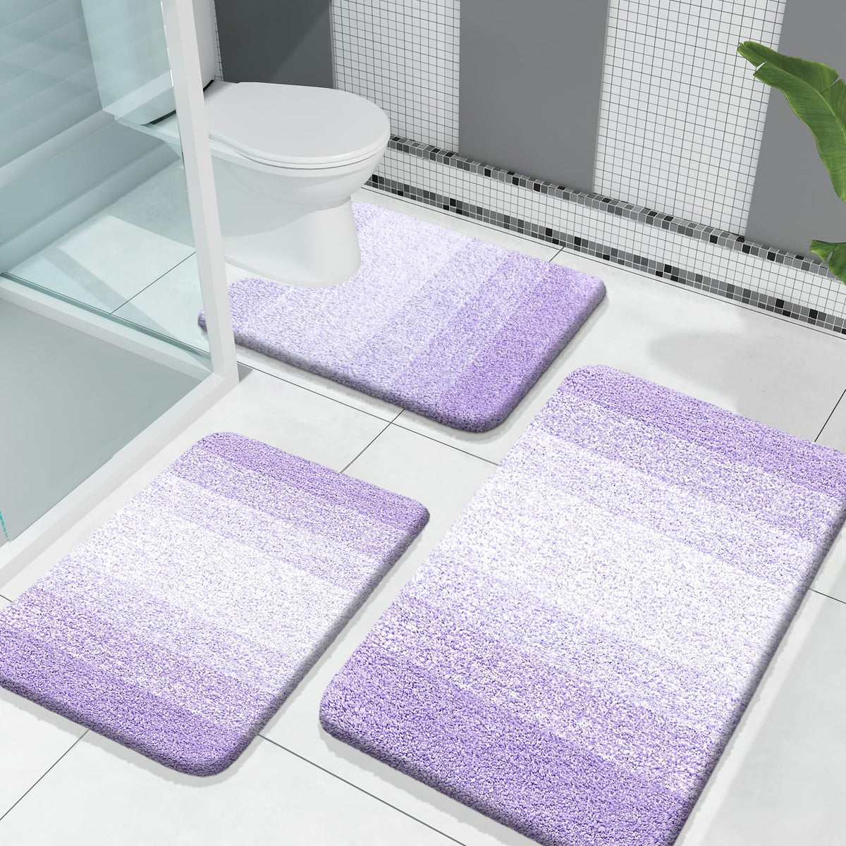 OLANLY Microfiber Bathroom Rugs Sets 3 Piece, Absorbent Bath Mats, Grey