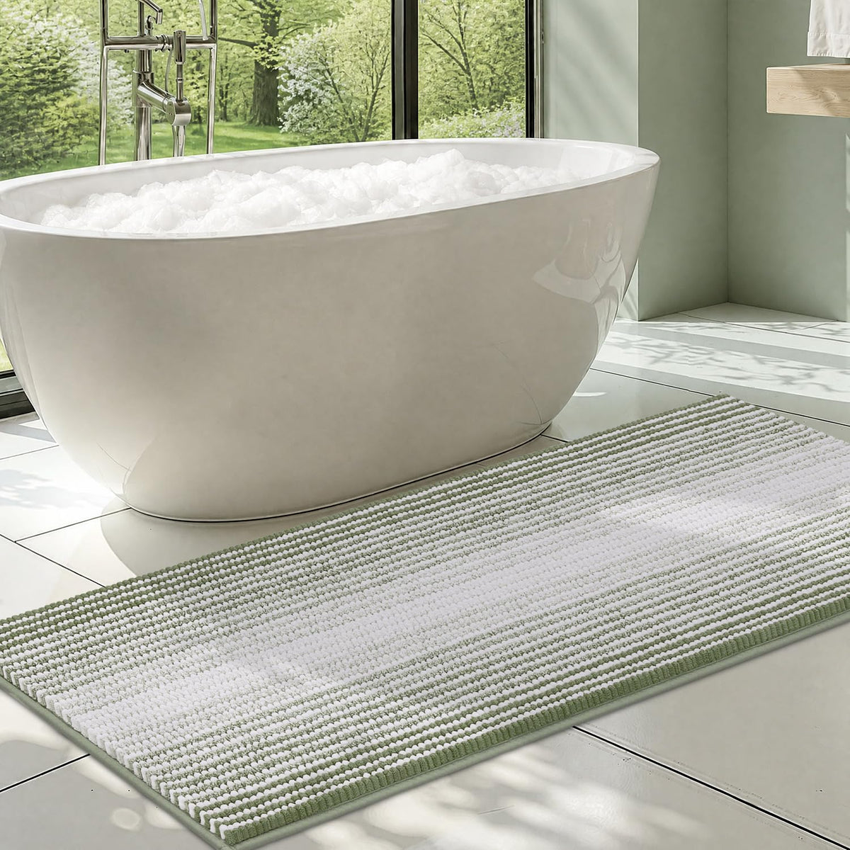 BSICPRO Bathroom Rugs Sets 2 Piece, Non Slip Boho Bath Mats, Beige