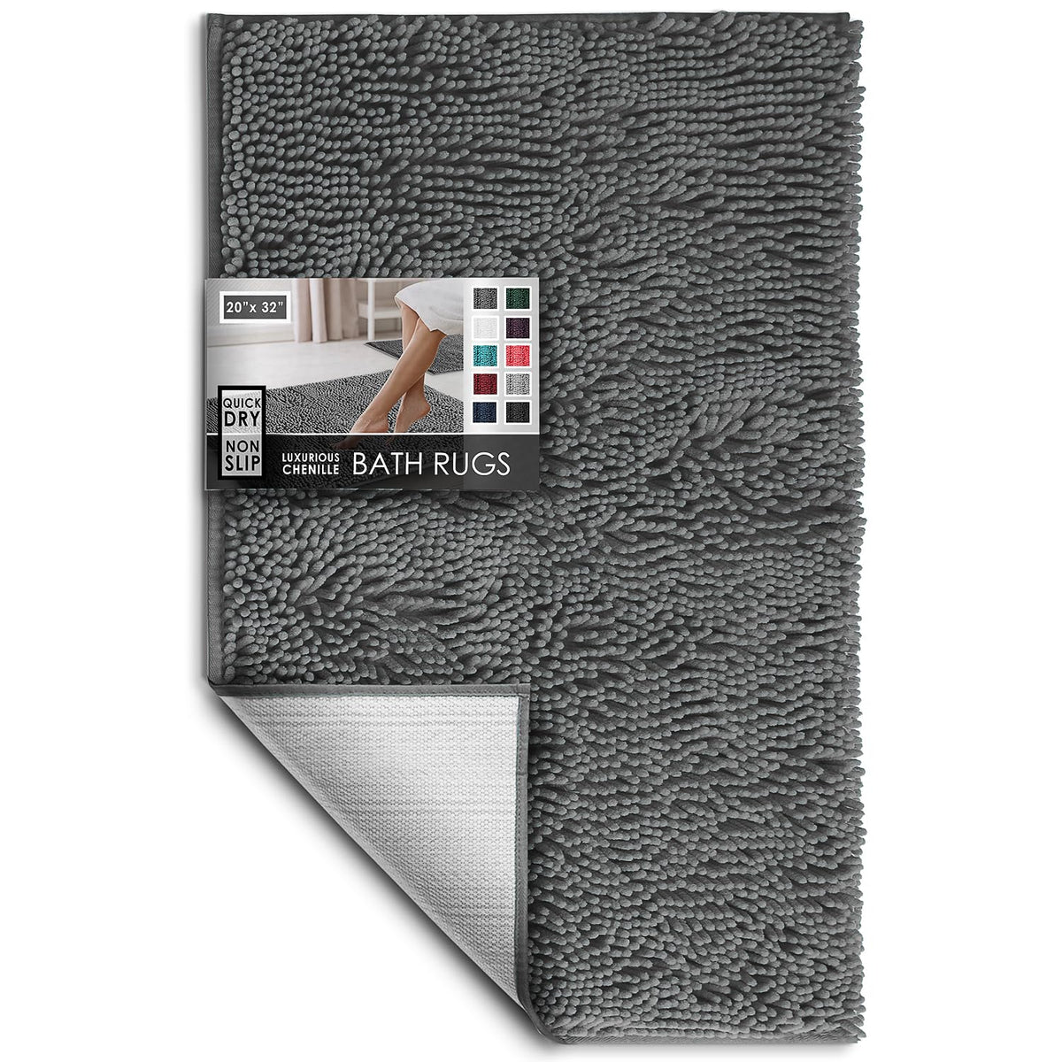 Hearth & Harbor Bathroom Rugs, Chenille Bath Mat - Machine Washable Bath Mats for Bathroom Non-Slip Backing Rubber, Quick Dry Bathroom Mat, 17 x 24 + 20 x 32 - Hunter Green