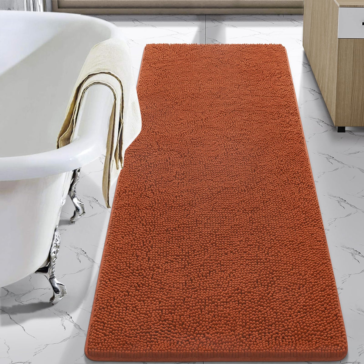 LOCHAS Luxury Bathroom Rug Shaggy Bath Mat 24 x 60 Inch, Gray
