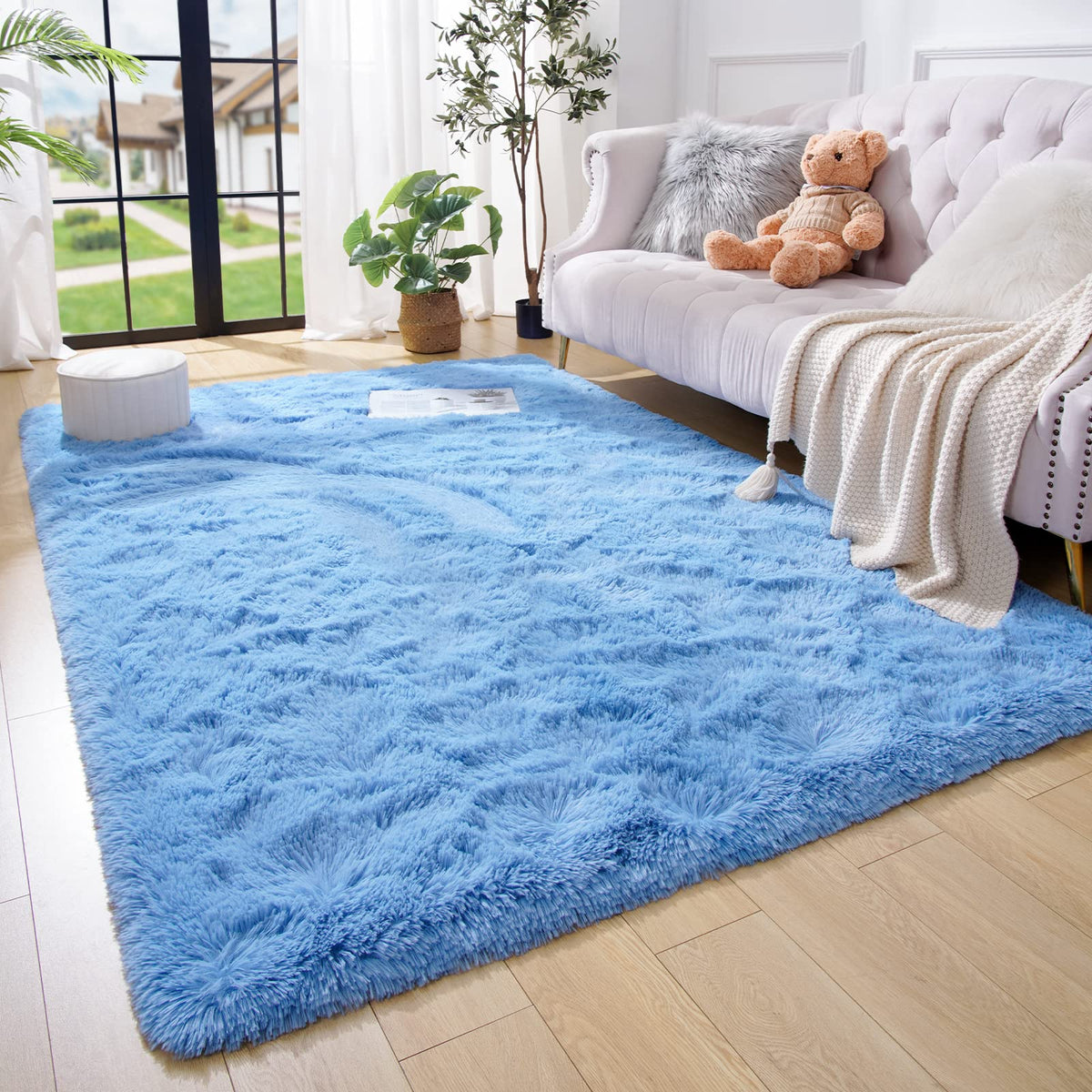 Amearea Shag Fluffy Small Rug, 2x4 Throw Rugs for Bedroom Girls, Black