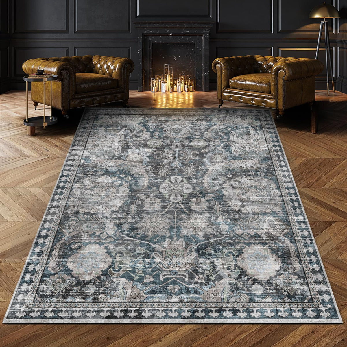 RUGSURE Washable Area Rugs - Perfect for Living Room, Bedroom, Kids Room, Nursery - Stain & Water Resistant Non-Slip, Pet & Child Friendly, Vintage Tribal Area Rugs (Green, 3' x 5 ')