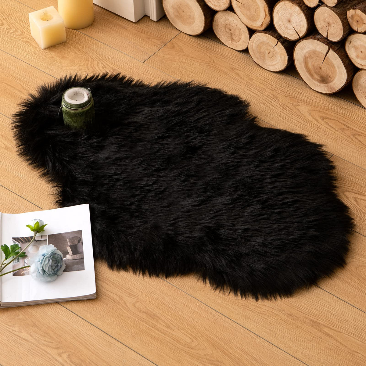 MIULEE Fluffy Area Rug 3x5 ft Faux Fur Sheepskin Rug for Bedroom White