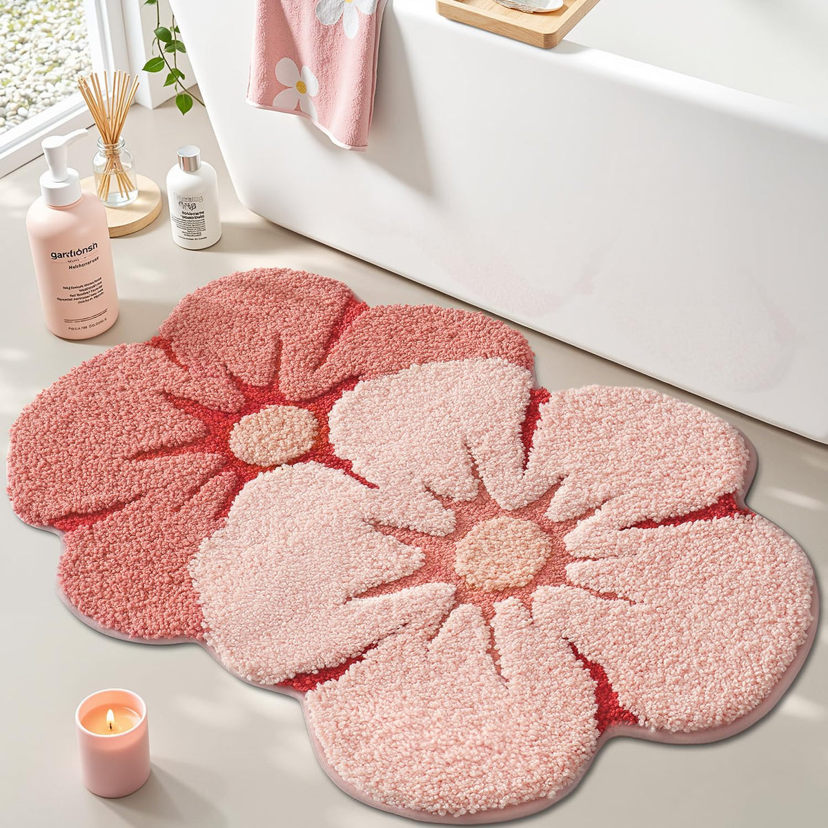 LUMI Bathroom Rug Green Leaf, Absorbent Non Slip Bath Mat, 23.5"x31.5"