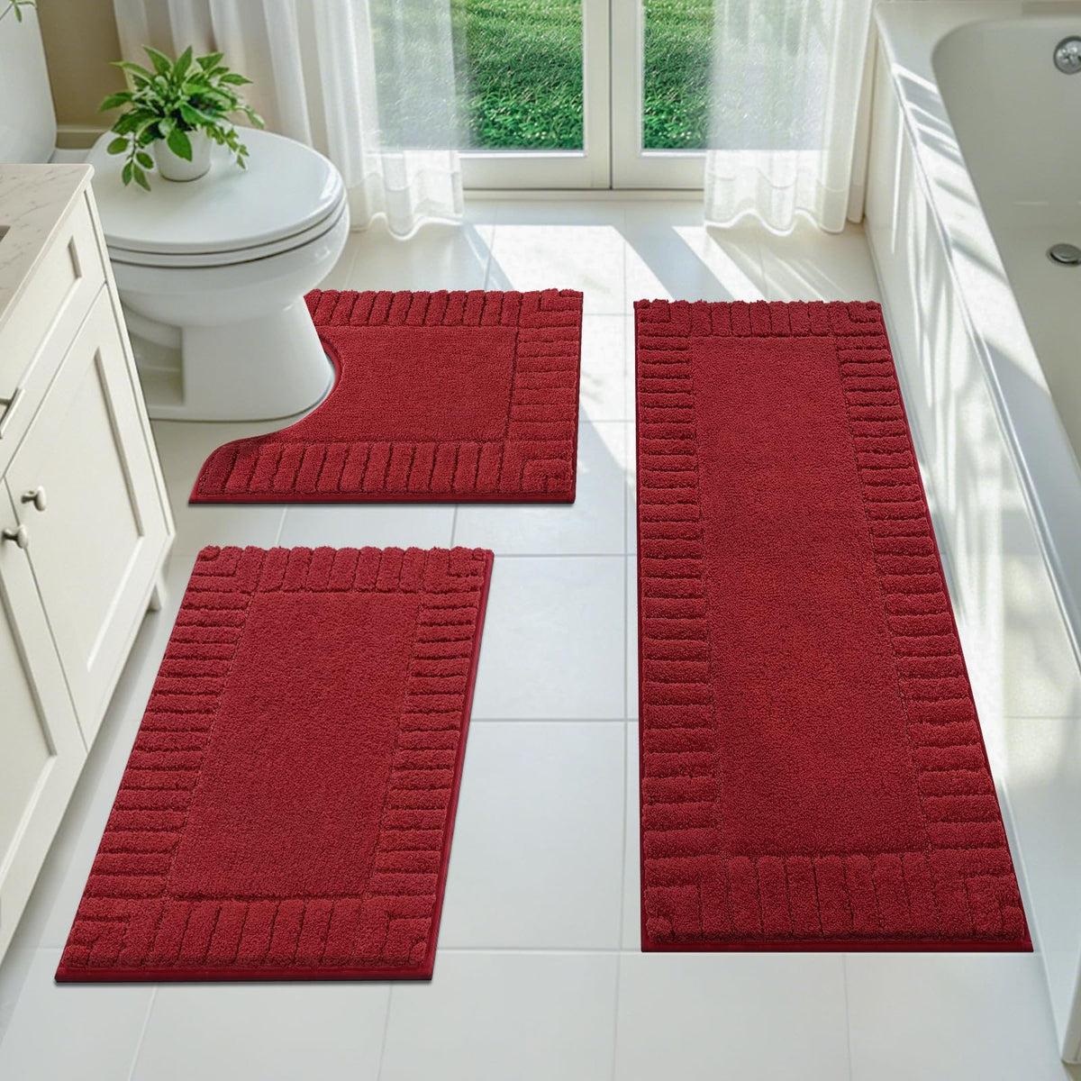 Pauwer Bathroom Rugs Sets 3 Piece, Microfiber Bath Mat Set, Dark Grey