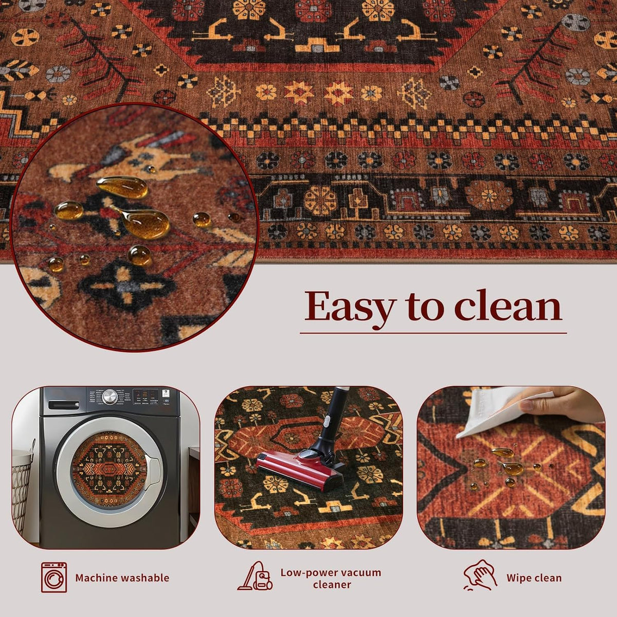 Ciicool Washable 3x5 Area Rug,Boho Non-Slip Indoor Mat for Entryway Kitchen