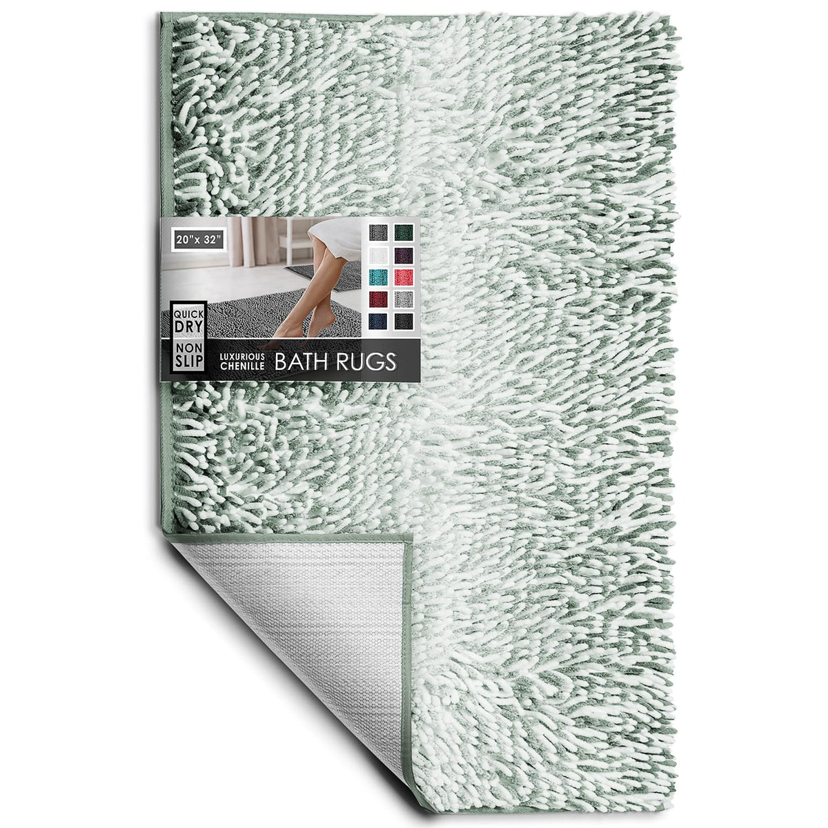 Hearth & Harbor Bathroom Rugs, Chenille Bath Mat - Machine Washable Bath Mats for Bathroom Non-Slip Backing Rubber, Quick Dry Bathroom Mat, 17 x 24 + 20 x 32 - Hunter Green