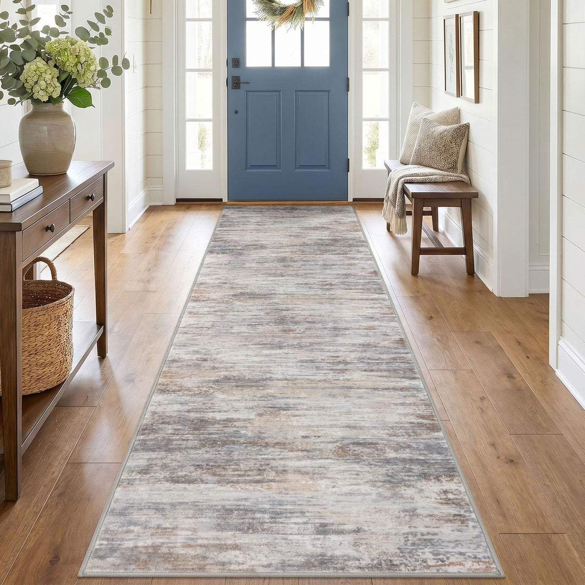 KOZYFLY Abstract Entryway Rug 2x3 Washable Door Mat Indoor Blue Beige