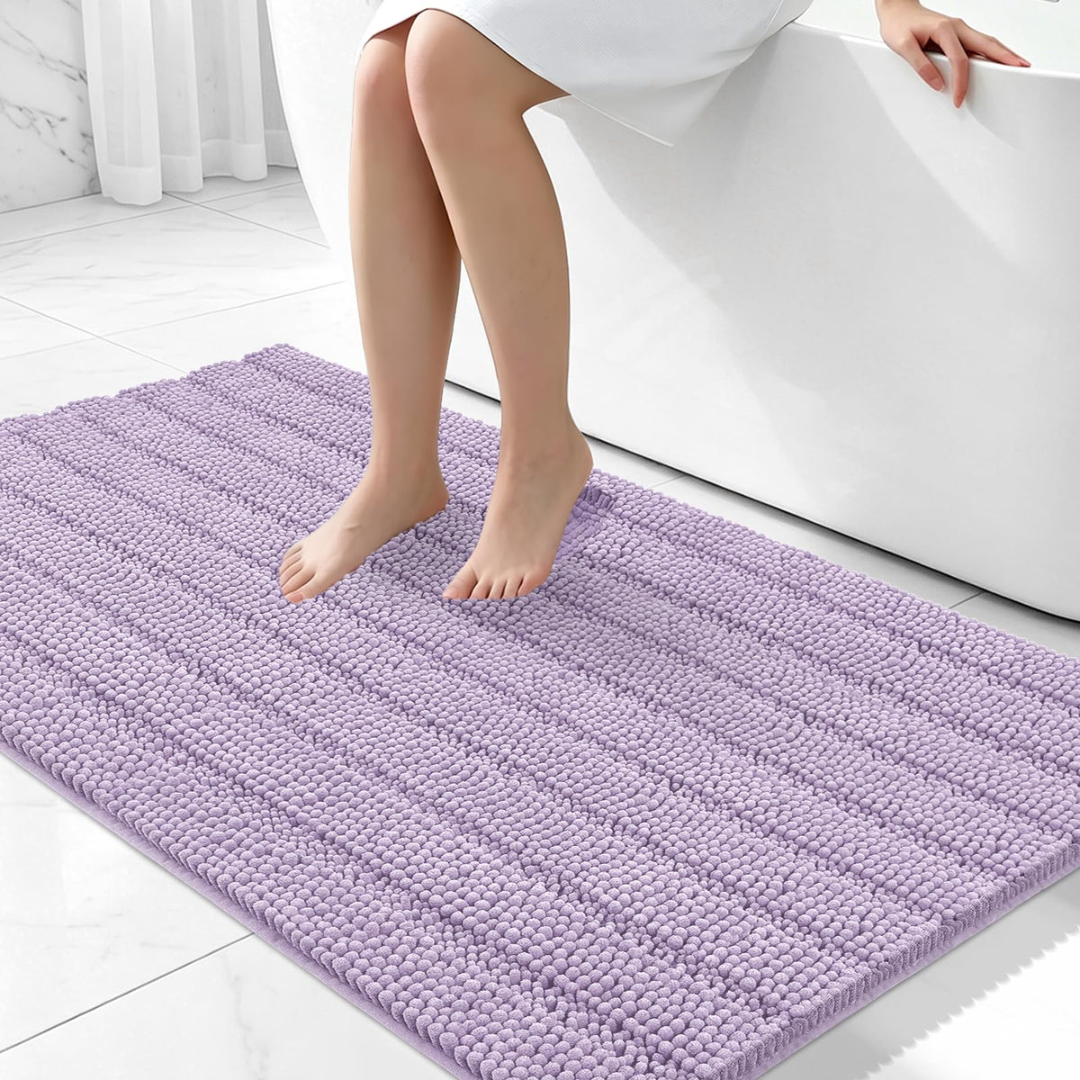 Bcoimo Small Bath Rug Mat,24x17 Chenille Non Slip Gray Bathroom Shower Mat