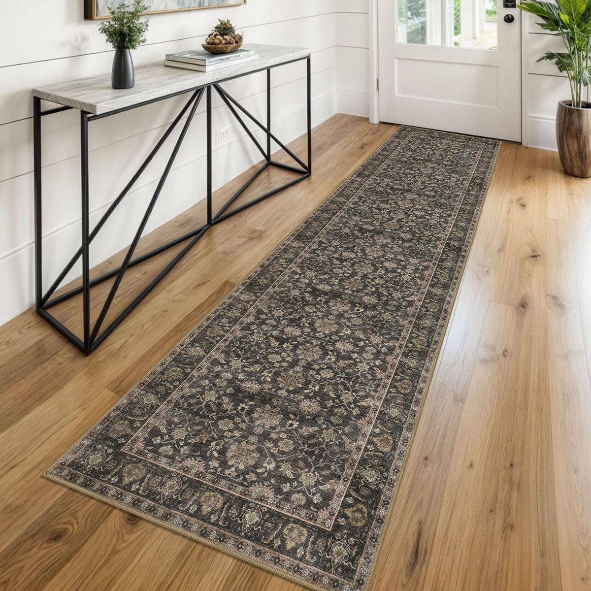KUTA Vintage Floral Washable 2x3 Rugs for Entryway Blue Grey Beige