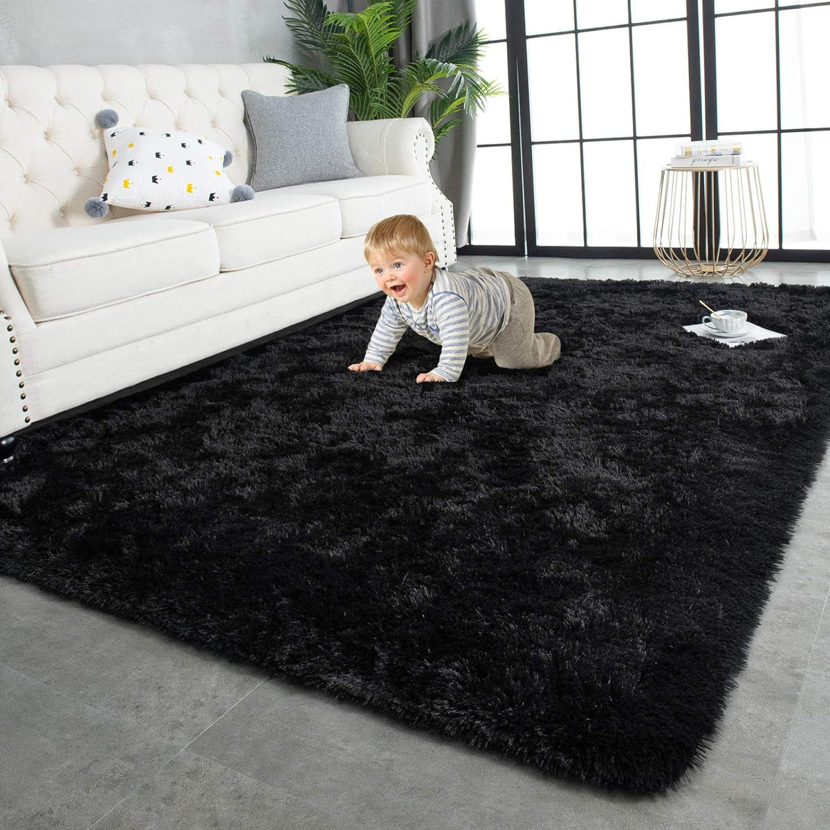 TWINNIS Super Soft Shaggy Runner Rugs Fluffy Carpets, 2x6 Feet, Indoor Modern Plush Area Rugs for Hallway Living Room Bedroom Kitchen Entryway, Upgrade Anti-Skid Rectangular Fuzzy Rug, Black