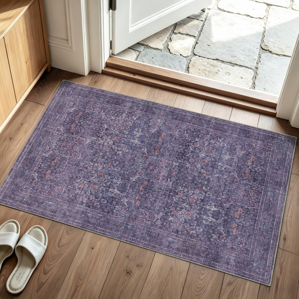 JOLLYVOGUE Entryway Rug, 2x3 Washable Vintage Floral Rug, Beige