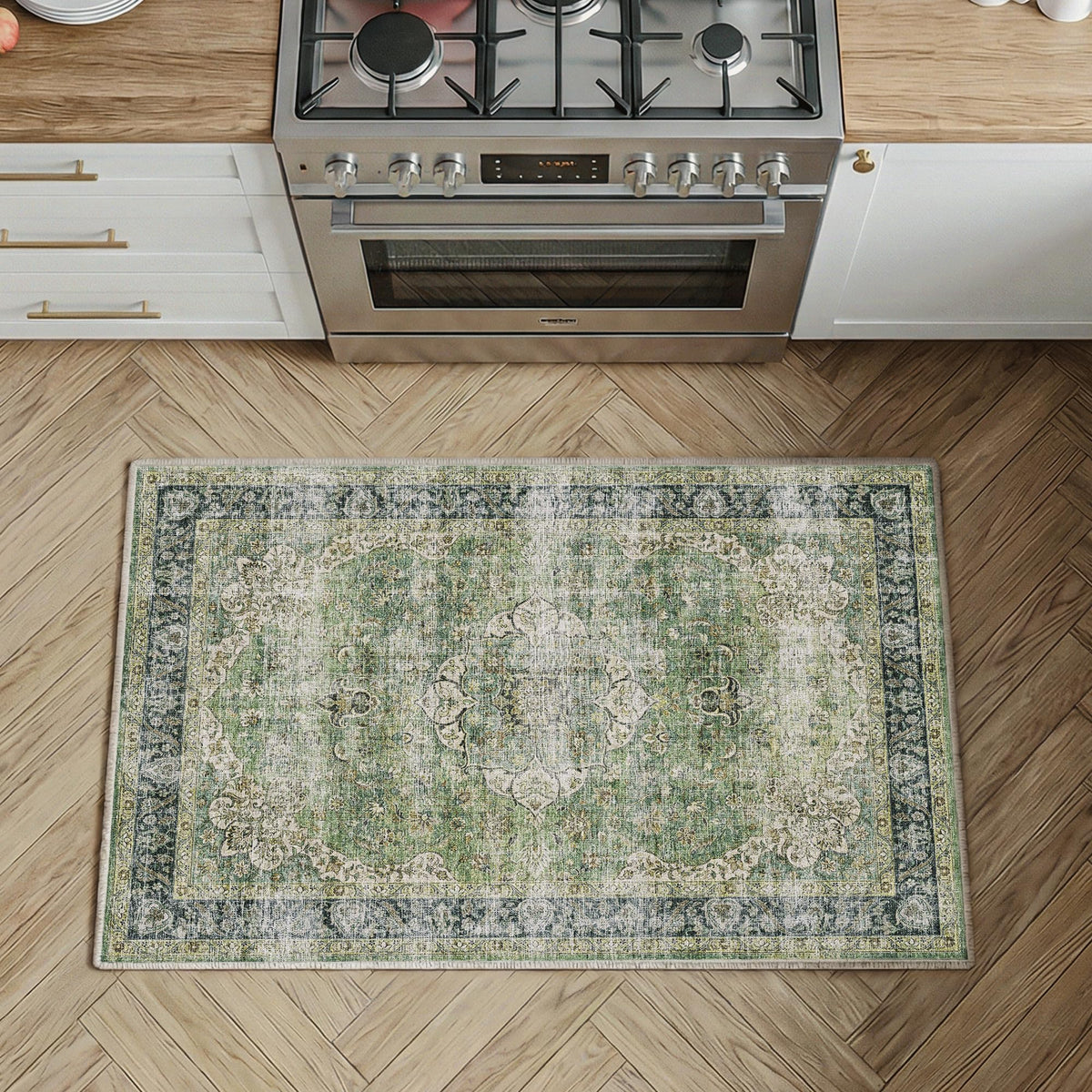 FMFUNCTEX 2x6 Hallway Runner Rug Washable Beige Neutral Vintage Distressed
