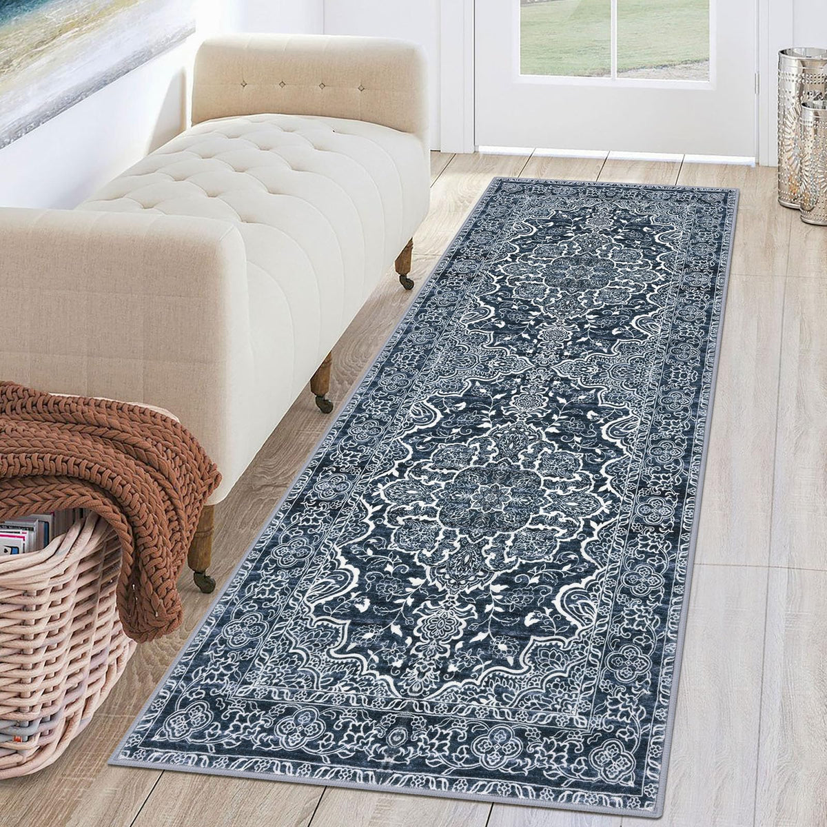 KUTA Entryway Rugs Indoor Washable Small Area Rug 2x3 Blue Entrance Carpet