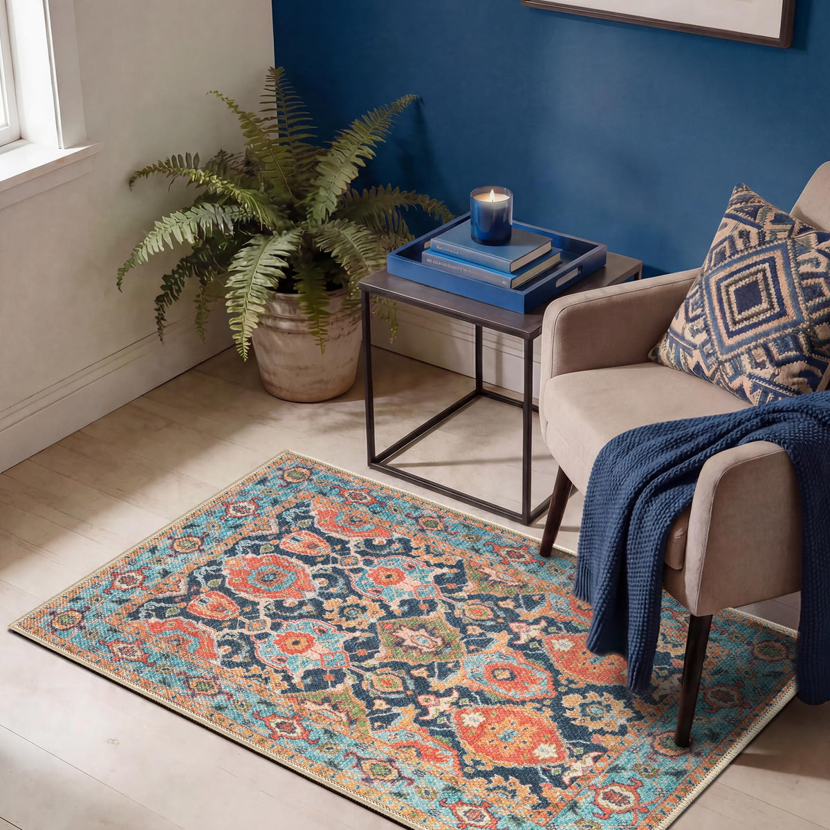 Keen Home Design Vintage Washable Entryway Rug, Non-Slip Low Pile, 2x3