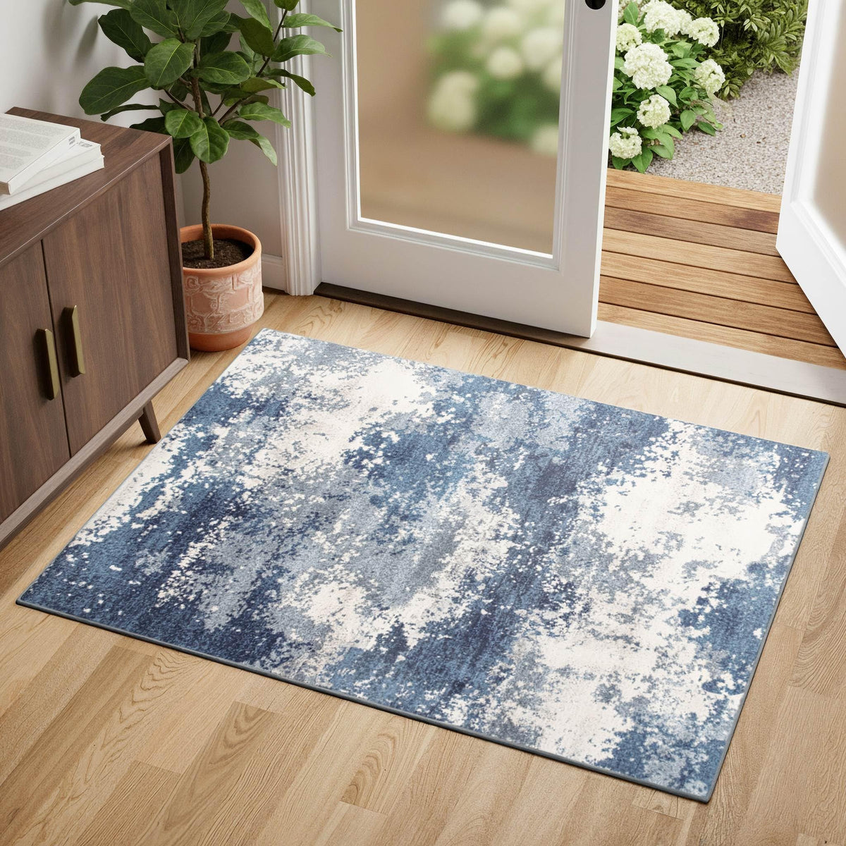 Entryway Rug 2x3 Grey Door Mat Indoor Entrance 24x36, Washable Small Throw Rugs for Kitchen Floor, Entry, Front Door, Bedroom Bedside, Non-Slip Low Pile Stain & Fade Resistant, Abstract Gray