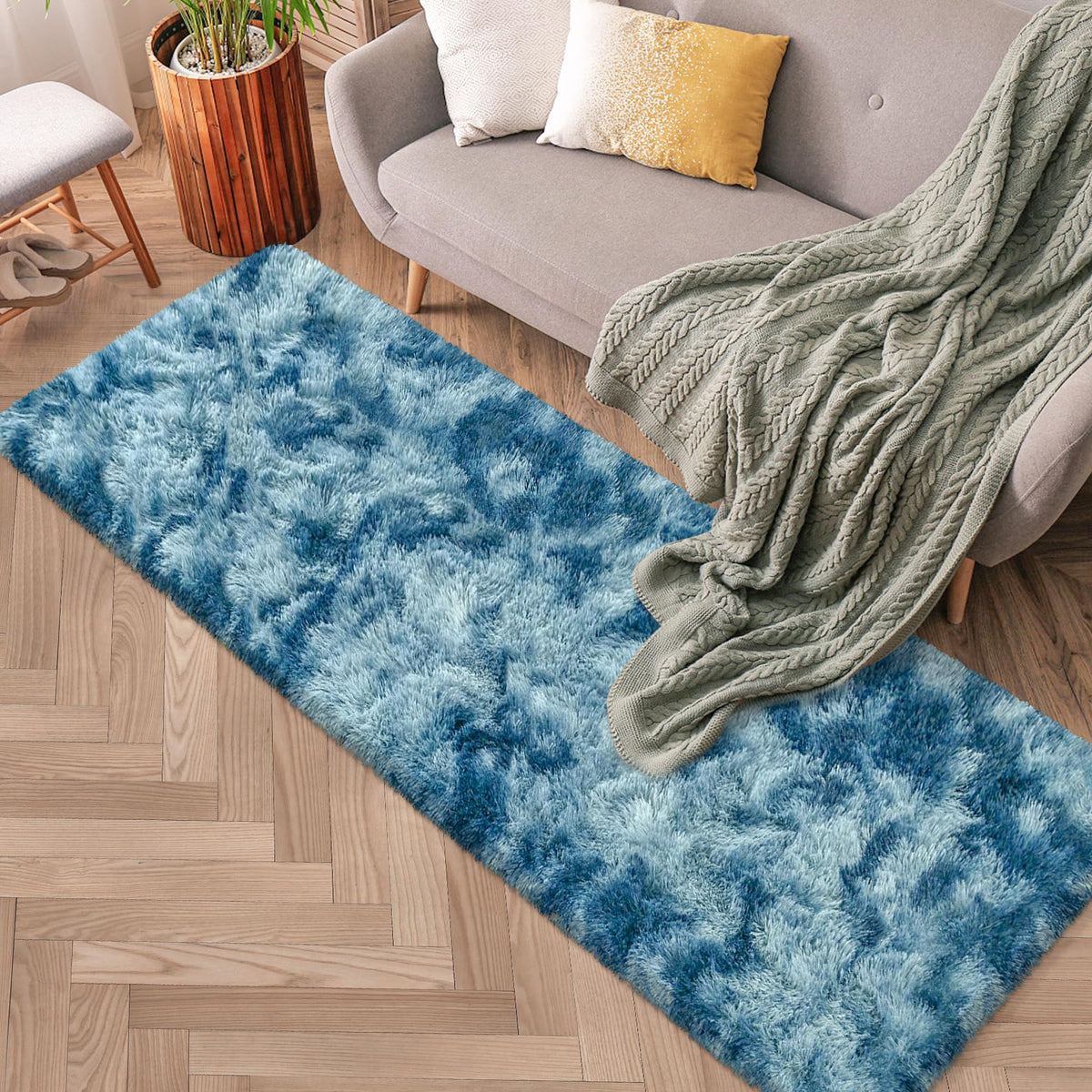 Soft Fluffy Beige Runner Rug for Bedroom, Bedside Long Rug Runner