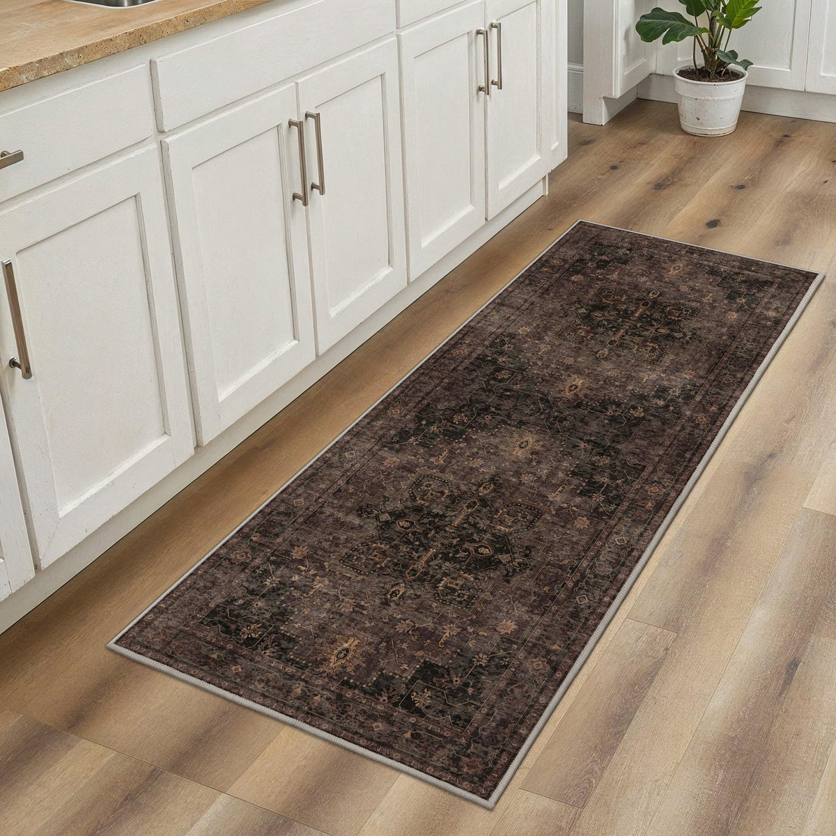 GENIMO 2x5 Washable Runner Rug Non Slip for Hallway, Light Taupe Brown