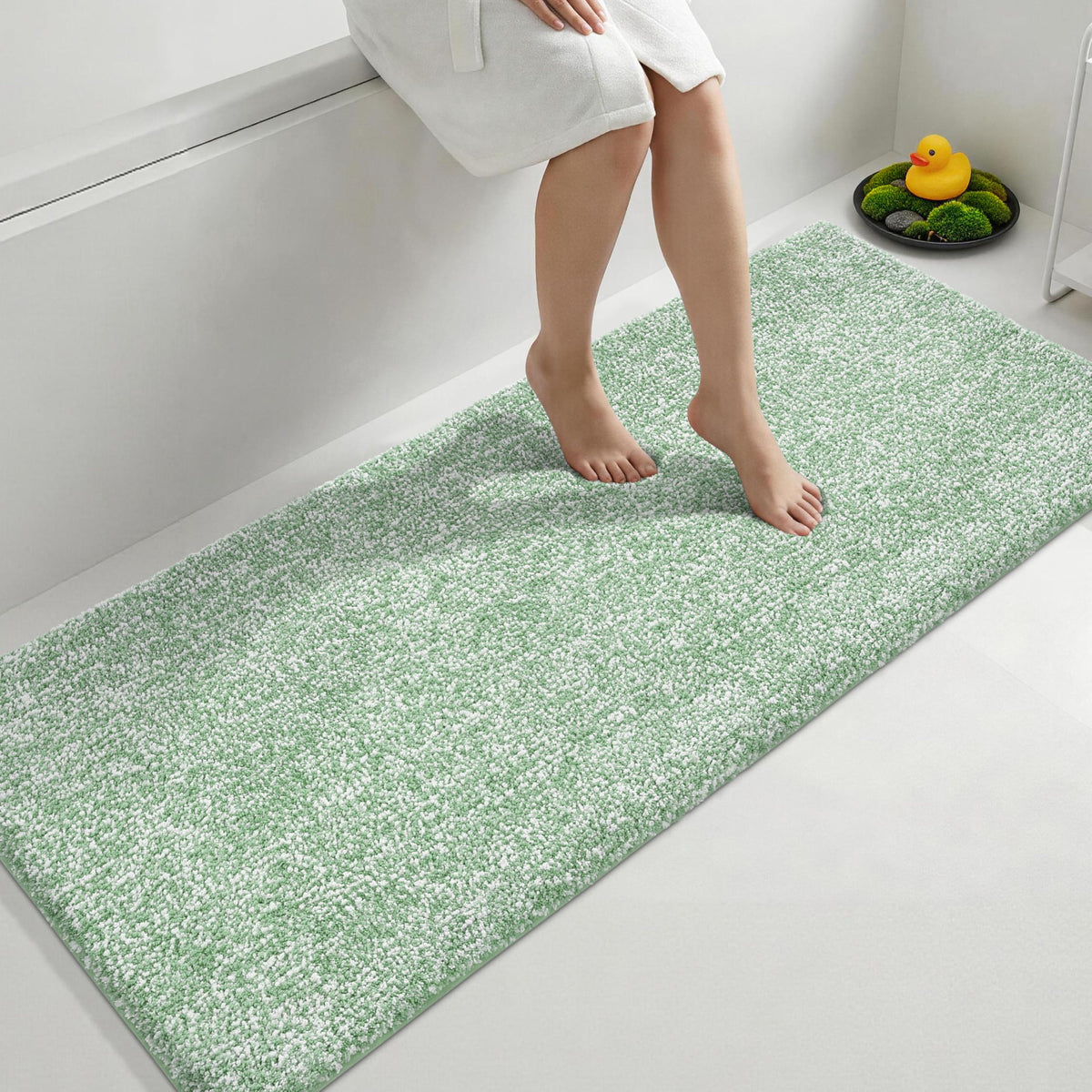 Yimobra Non Slip Machine Washable Bathroom Rug 24x17 Light Beige and White