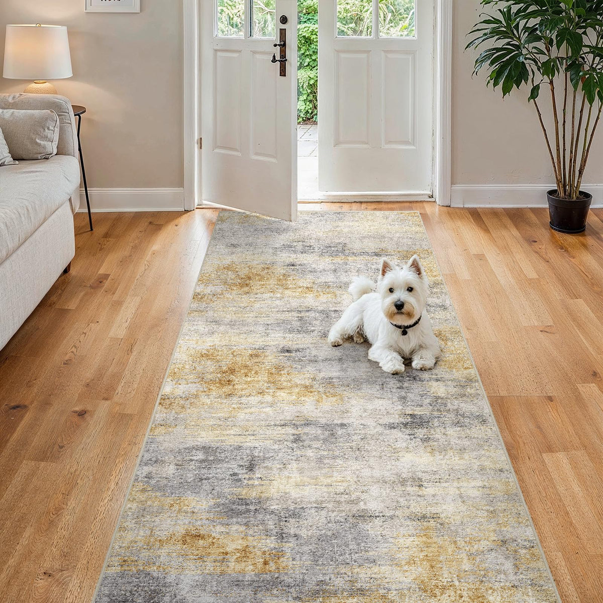 2x5 Runner Rug Washable Moroccan: Non Slip Kitchen Long Floor Mat Beige