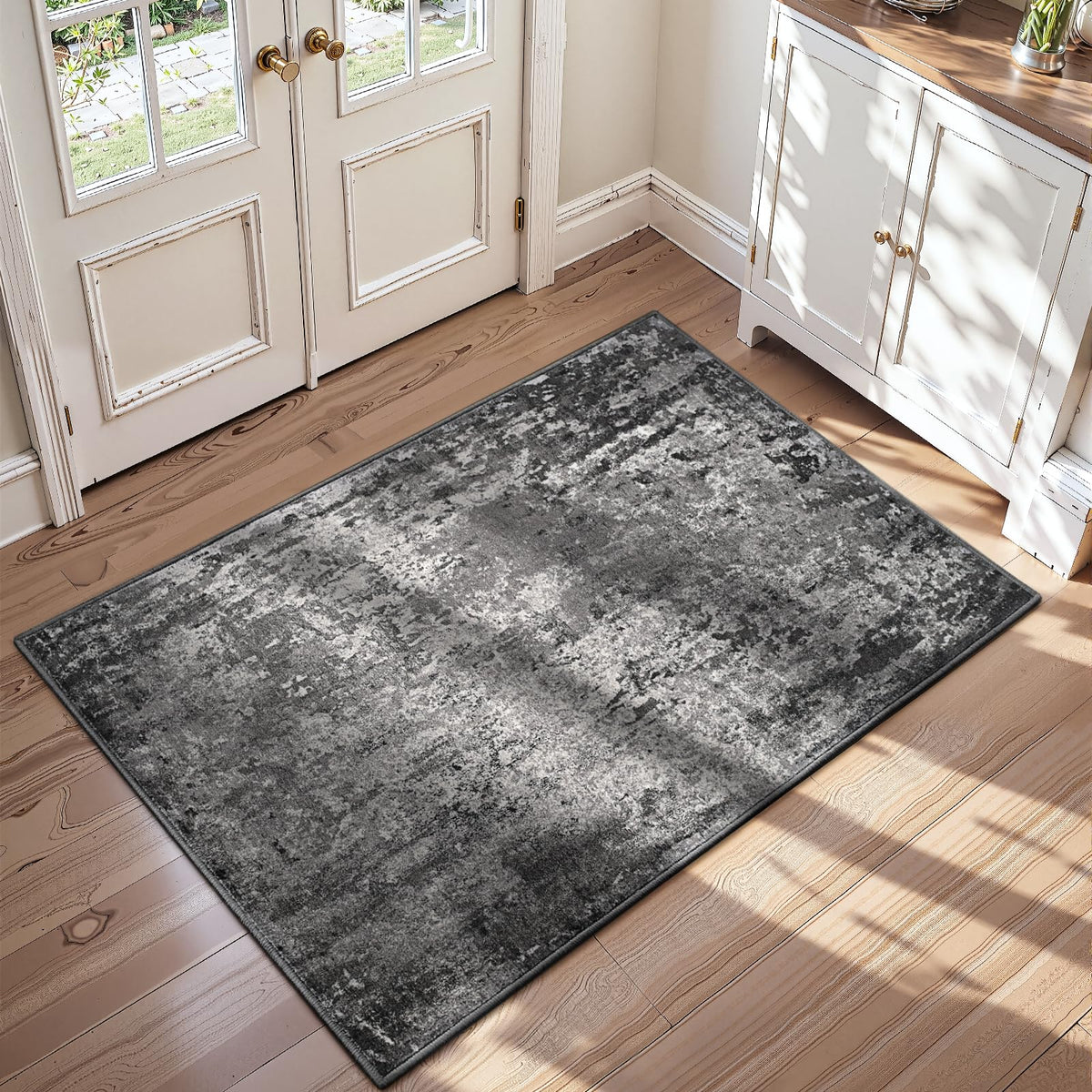 Ompaa 2x6 Rug Runners for Hallways Kitchen Runner Rug Non Slip Washable Grey Long Runner Rugs with Rubber Backing Soft Abstract Carpet Runner for Hallways, Kitchen, Bedroom, Bathroom, Entryway
