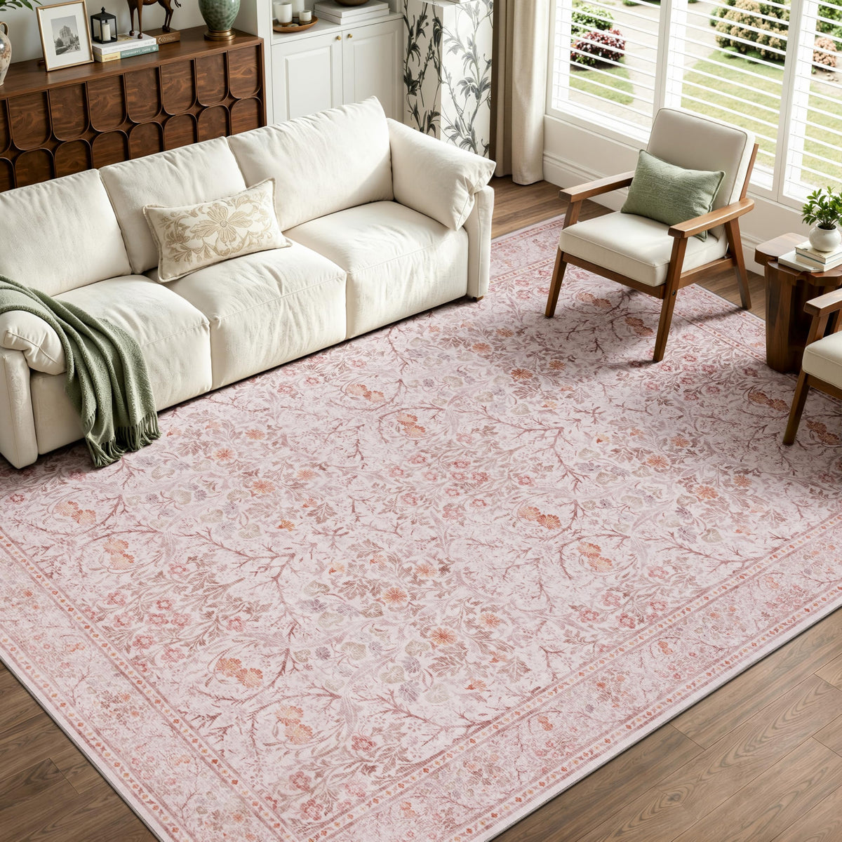 JOLLYVOGUE Entryway Rug, 2x3 Washable Vintage Floral Rug, Beige