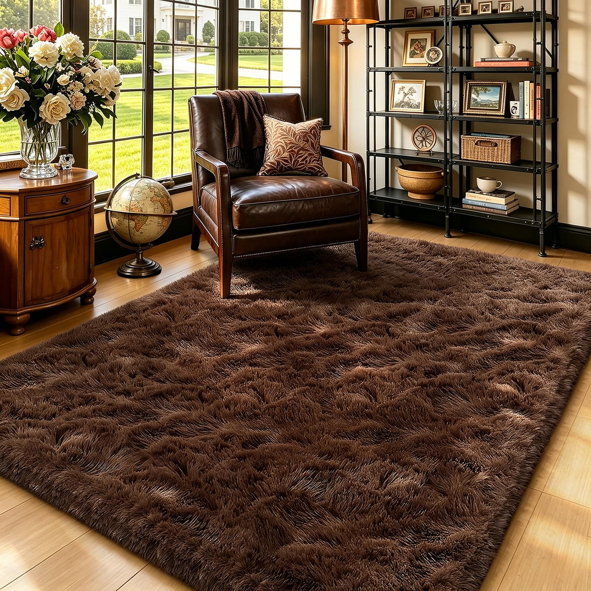 Beige 2x4 Area Rugs for Bedroom, Fluffy Shag Rug Small Rug Bedside Carpet