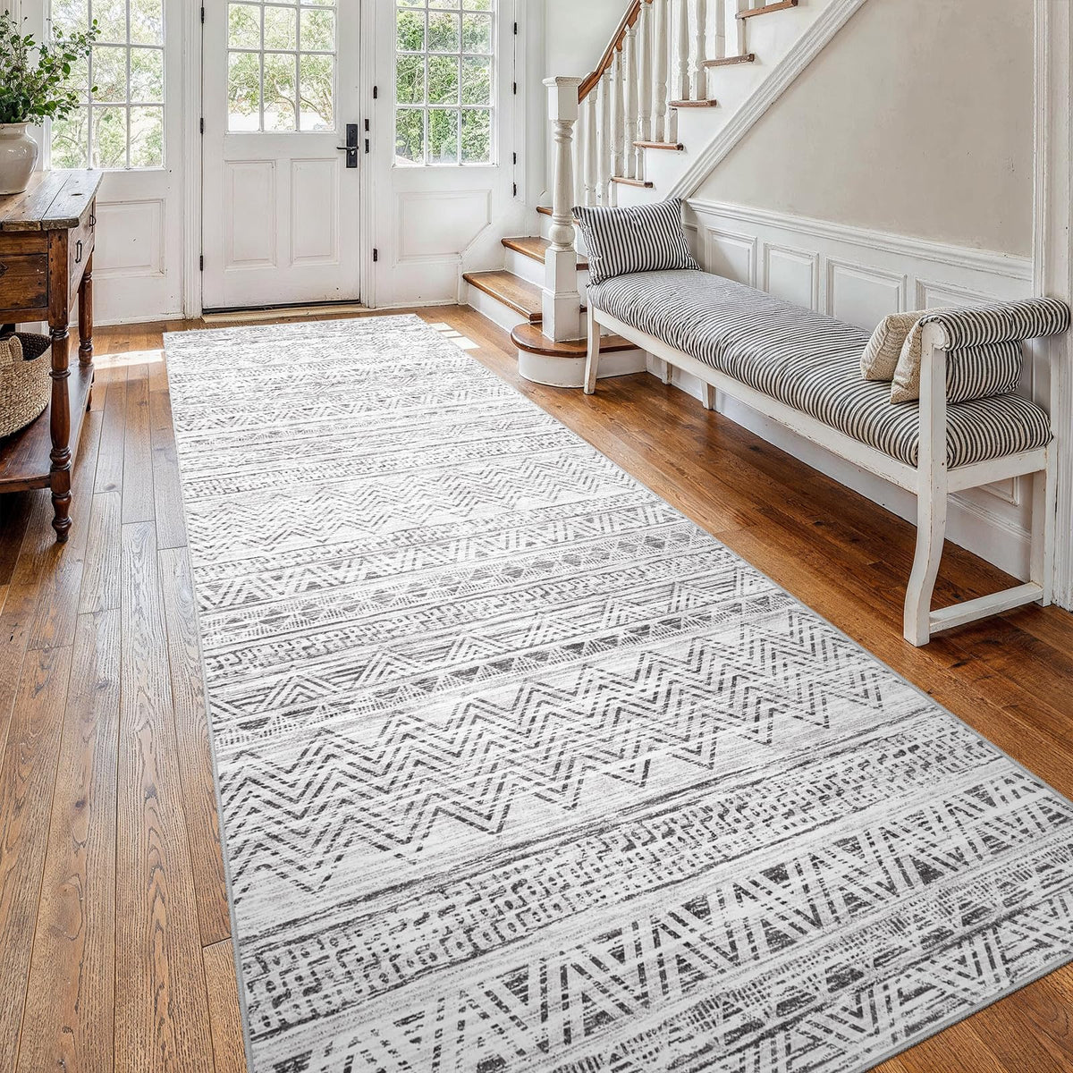 2x5 Runner Rug Washable Moroccan: Non Slip Kitchen Long Floor Mat Beige