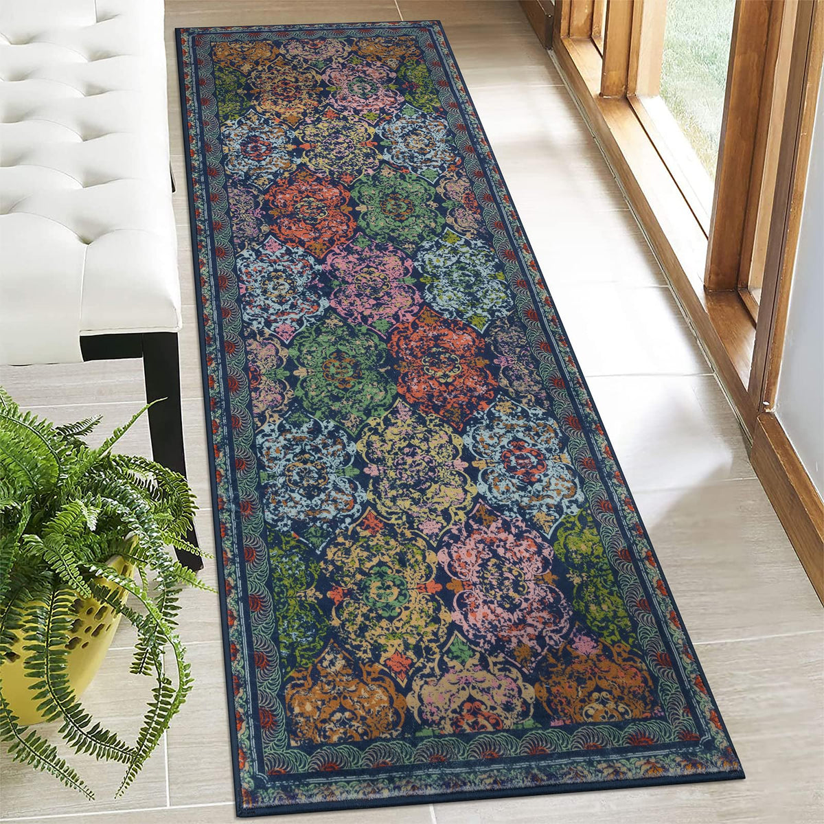 Vaukki Hallway Runner 2x6 ft, Grey Vintage Shaggy Soft Kitchen Rug