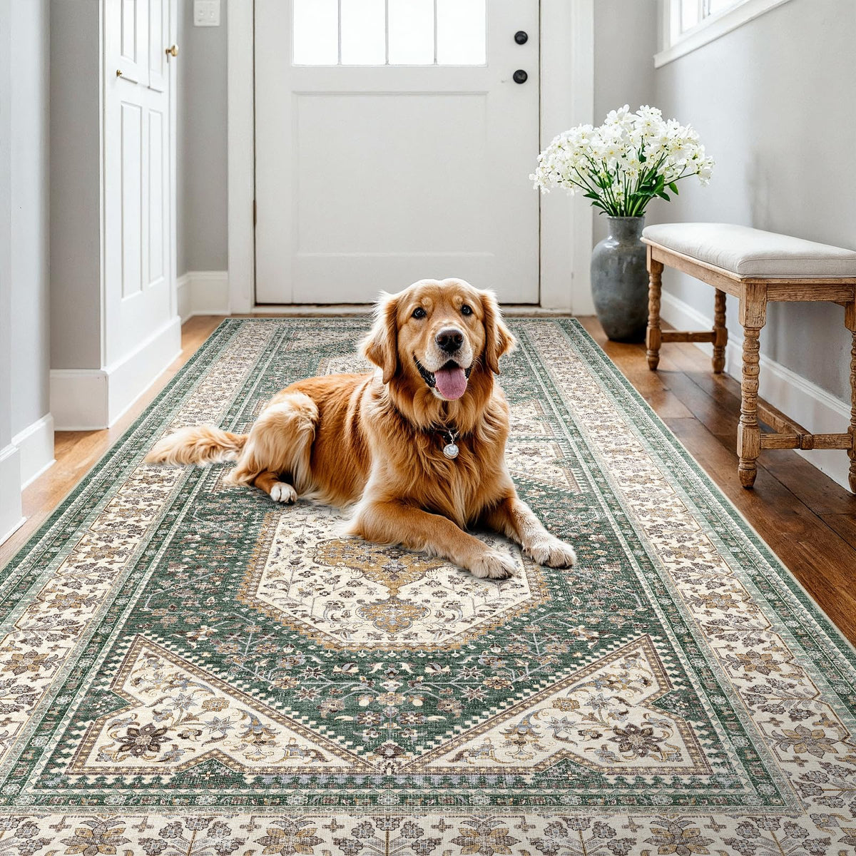 2x3 Washable Entryway Area Rug - Non-Slip Boho Throw Rugs Beige Gray