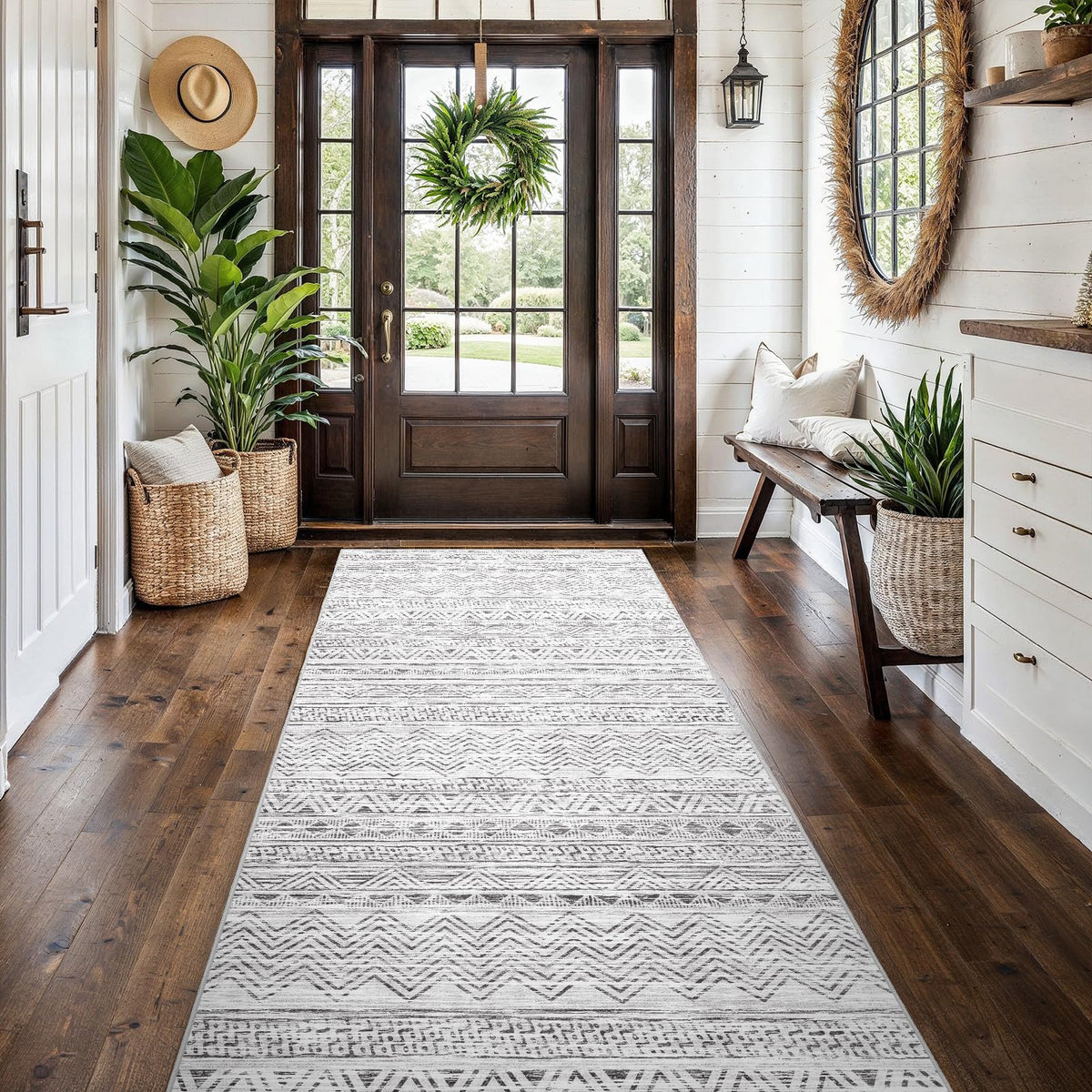 2x5 Runner Rug Washable Moroccan: Non Slip Kitchen Long Floor Mat Beige