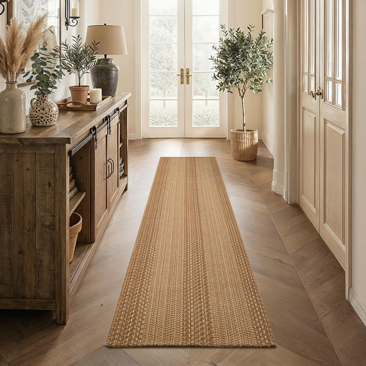 MatEssenz 2x3 Textured Washable Entry Rug, Natural Woven Low-Profile Door Mat with Non-Slip TPR Backing, Brown, for Entryway, Kitchen, Laundry Room