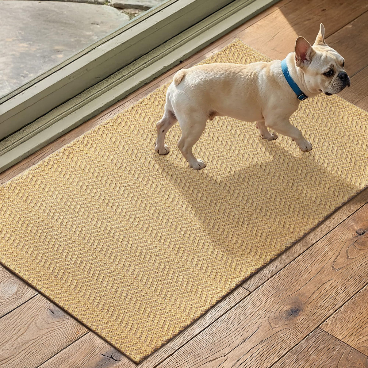 MatEssenz 2x4 ft Faux Linen Accent Rug, Washable Woven Textured Small Area Carpet for Bedside Porch, Slip Resistant Gel Backing Indoor Floor Mat for Bedroom Dorm, Khaki