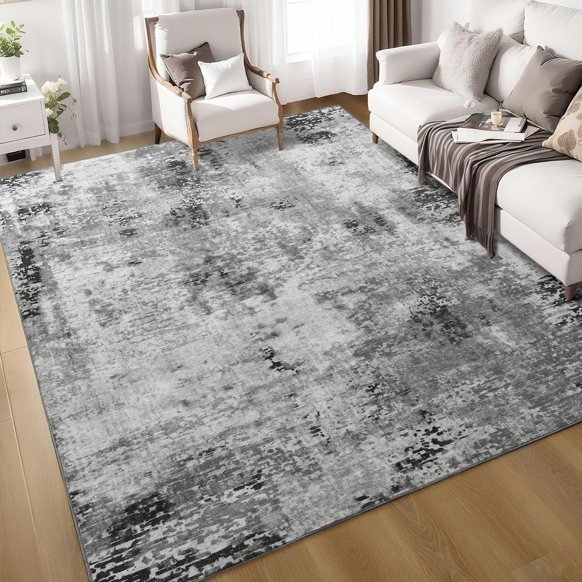 Ompaa 2x6 Rug Runners for Hallways Kitchen Runner Rug Non Slip Washable Grey Long Runner Rugs with Rubber Backing Soft Abstract Carpet Runner for Hallways, Kitchen, Bedroom, Bathroom, Entryway