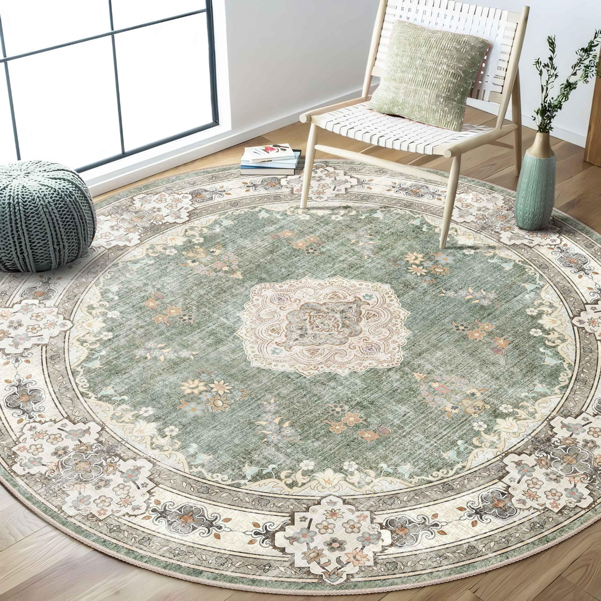 MUJOO Pink Rug 3x5 Washable,Boho Area Rugs Small Non Slip Low-Pile Floral