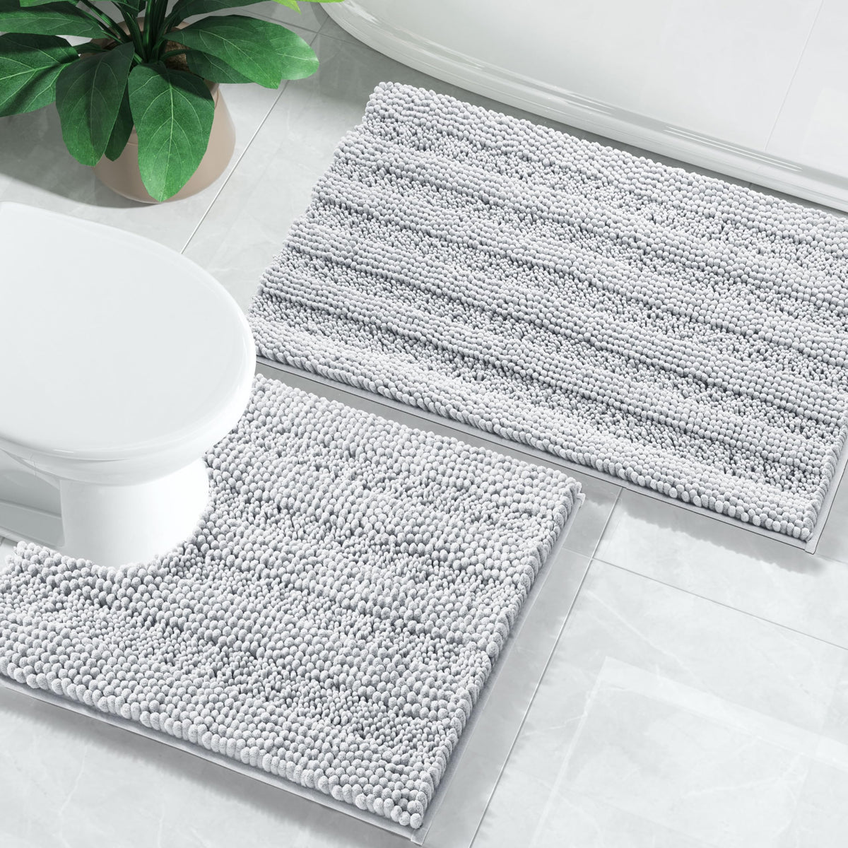 Yimobra Bathroom Rug Set 2 Piece, Absorbent Bath Mat Set, 32x20+24x17, Gray