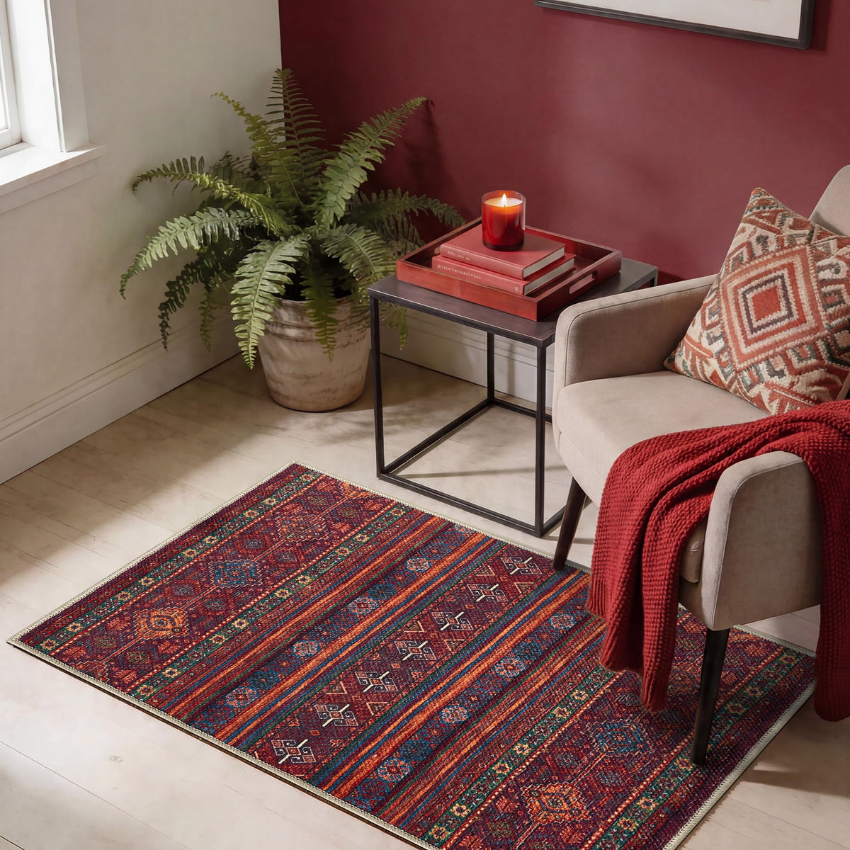 Keen Home Design Vintage Washable Entryway Rug, Non-Slip Low Pile, 2x3