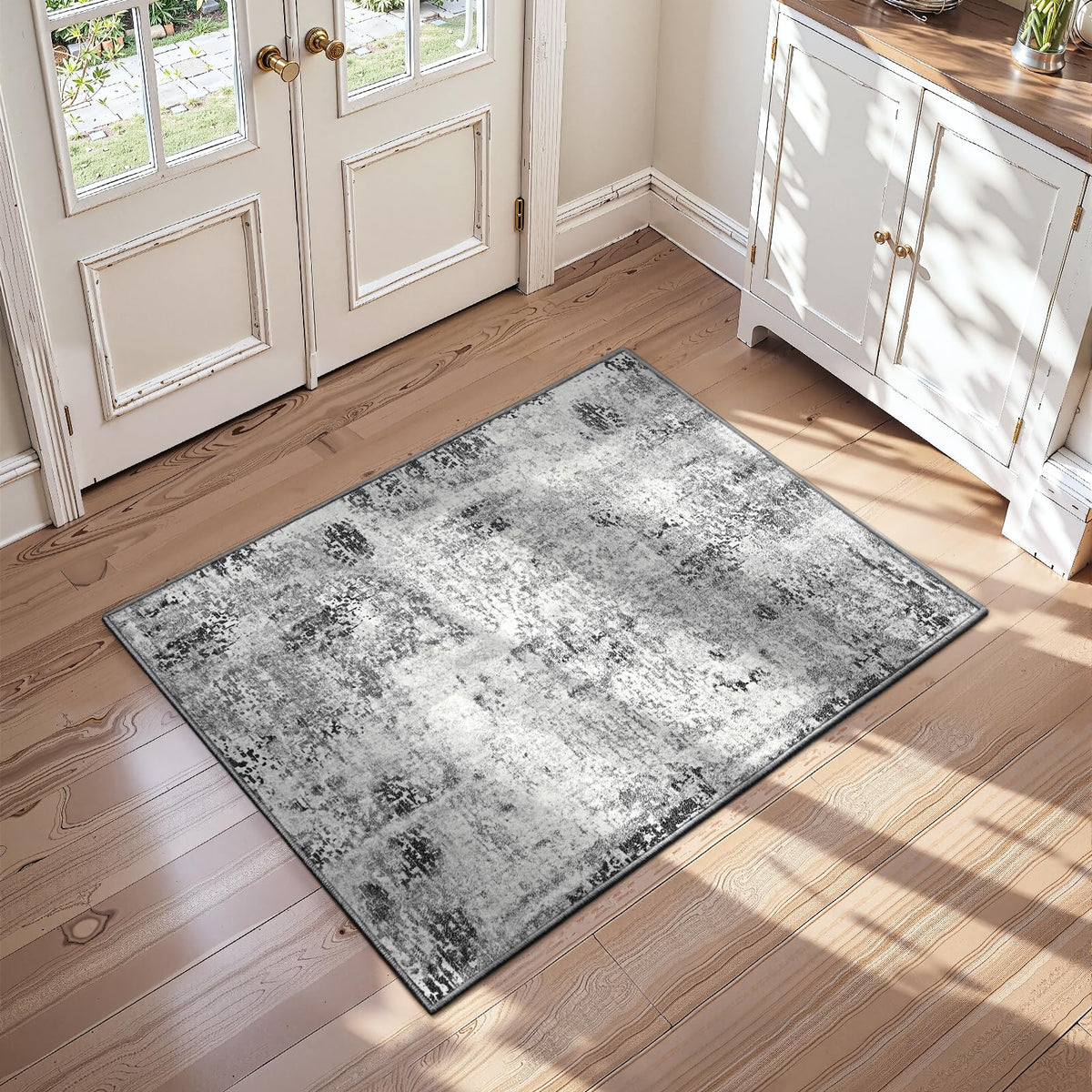 Ompaa 2x6 Rug Runners for Hallways Kitchen Runner Rug Non Slip Washable Grey Long Runner Rugs with Rubber Backing Soft Abstract Carpet Runner for Hallways, Kitchen, Bedroom, Bathroom, Entryway