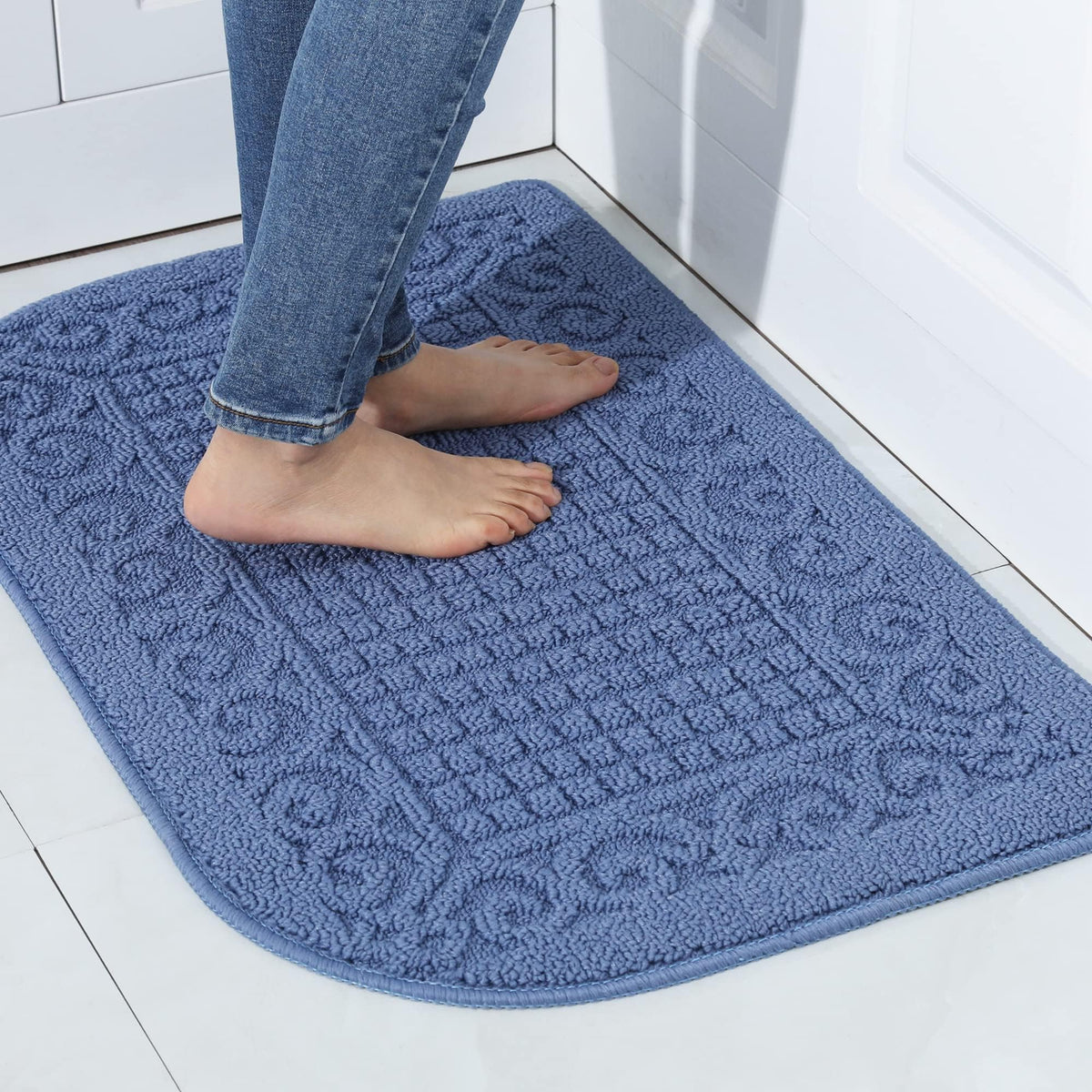 COSY HOMEER 27x18 Half Round Kitchen Rug,Non Slip Washable Mat,Burgundy 1PC