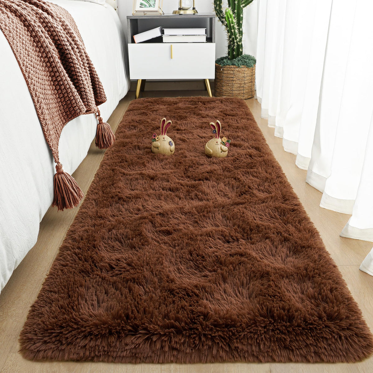 Tepook Black Soft Runner Rugs for Bedroom 2x6 ft with Rubber Backing