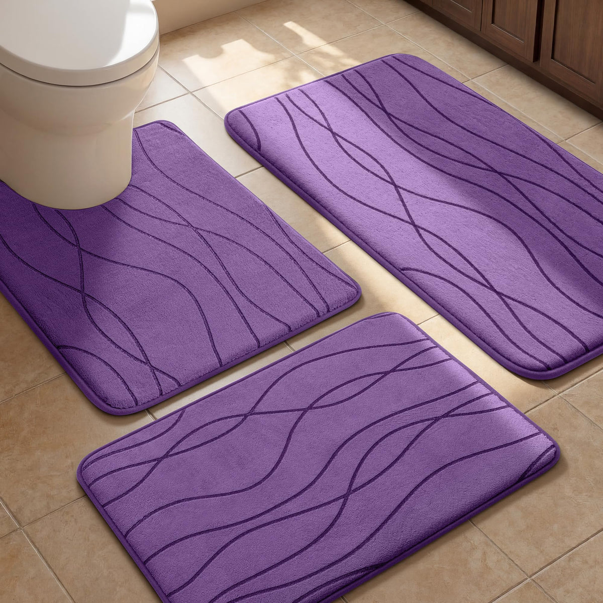 YIHOUSE Bathroom Rugs Set 5 Piece, Memory Foam Bath Mat Dark Grey