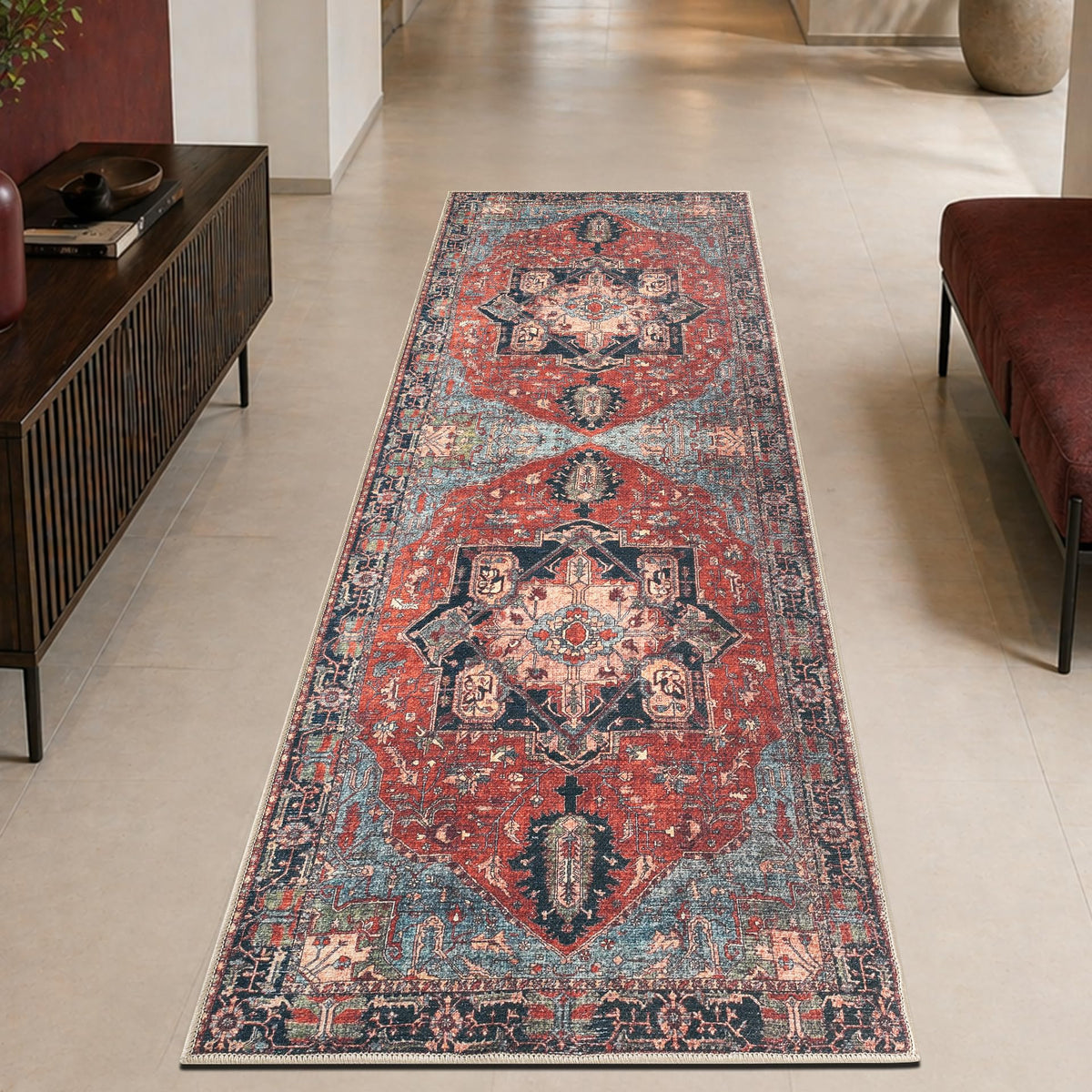 Keen Home Design Vintage Washable Entryway Rug, Non-Slip Low Pile, 2x3