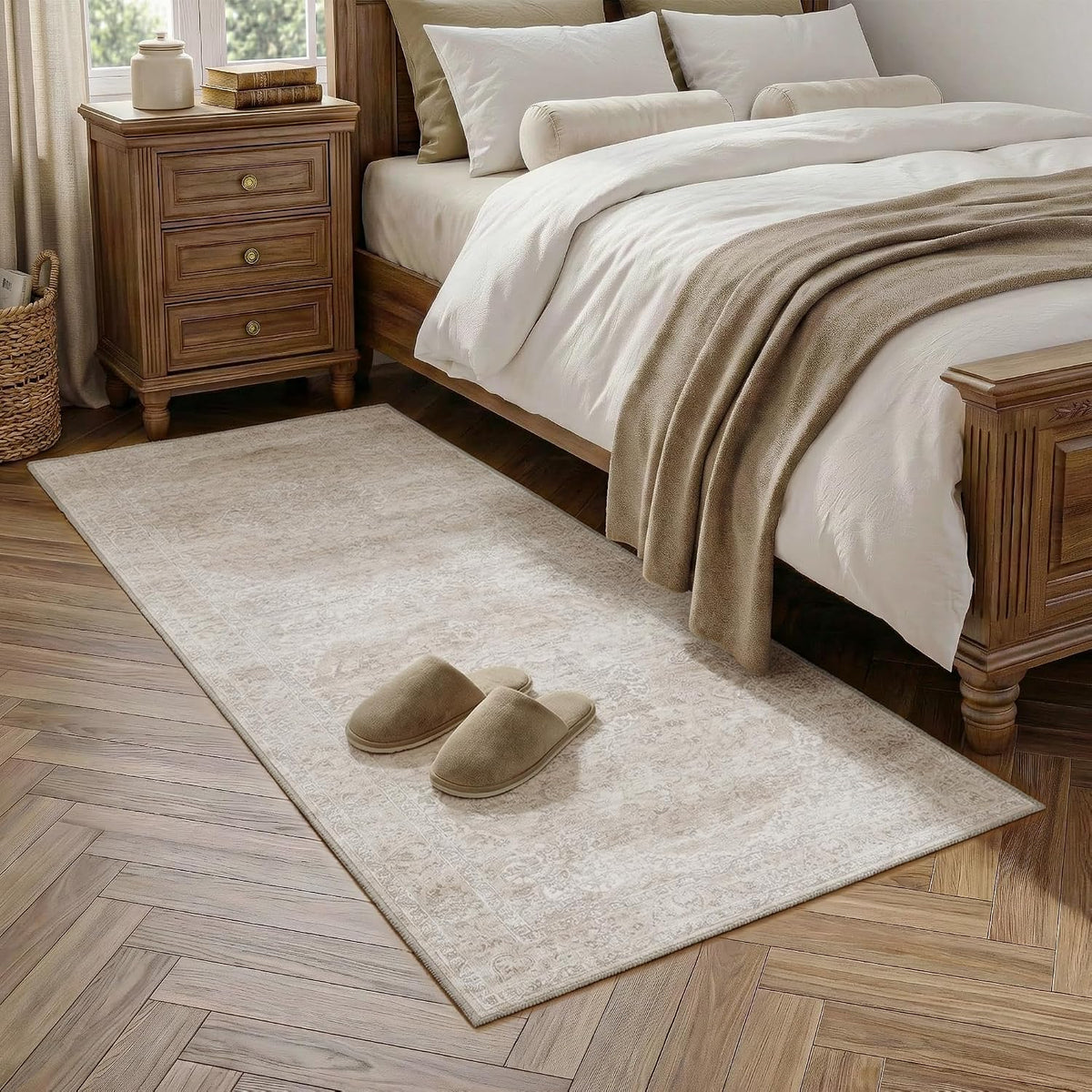 FMFUNCTEX 2x6 Hallway Runner Rug Washable Beige Neutral Vintage Distressed