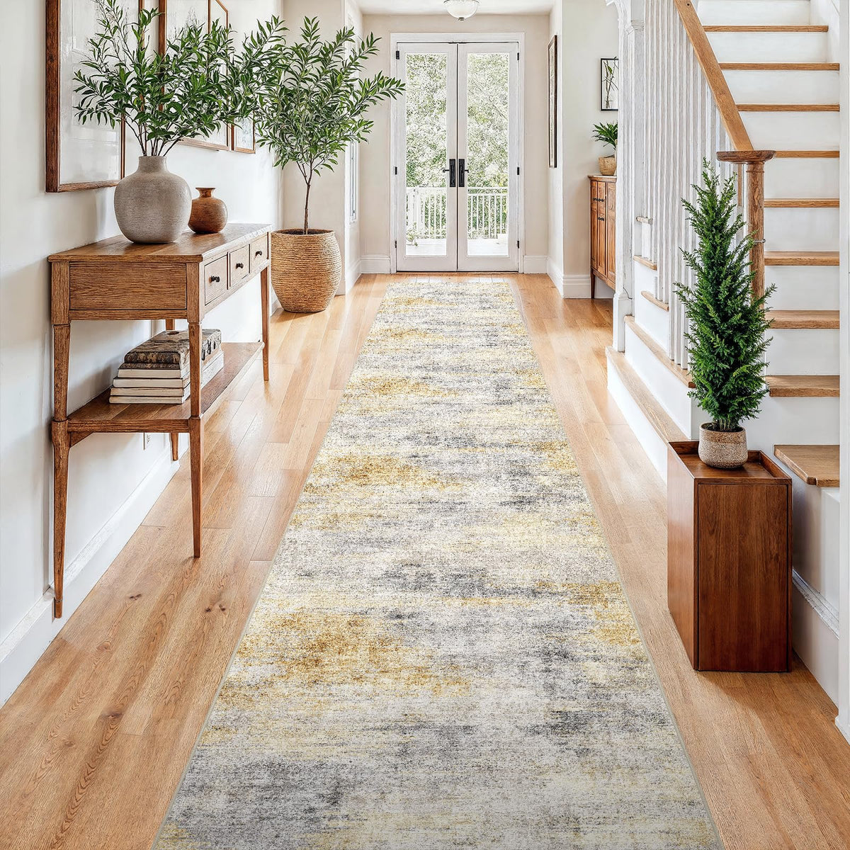 2x5 Runner Rug Washable Moroccan: Non Slip Kitchen Long Floor Mat Beige